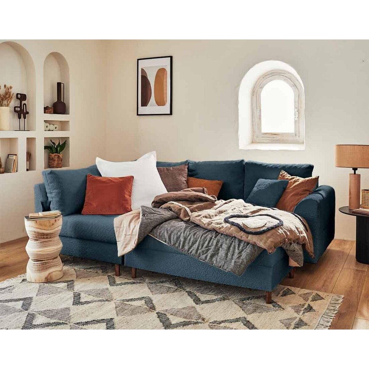 LISA DESIGN Rune - canapé d'angle gauche - 4 places - avec pouf d'appoint - en tissu bouclette