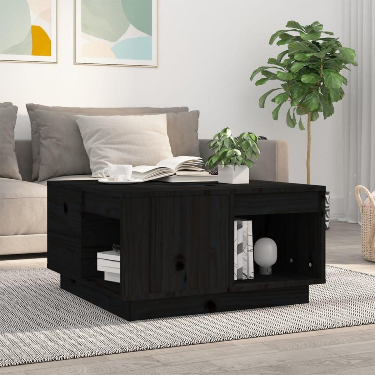 VIDAXL Table basse Noir 60x61x32,5 cm Bois massif de pin