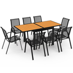 ID MARKET Salon de jardin POLY extensible table 90-180 CM et 8 chaises bois et noir
