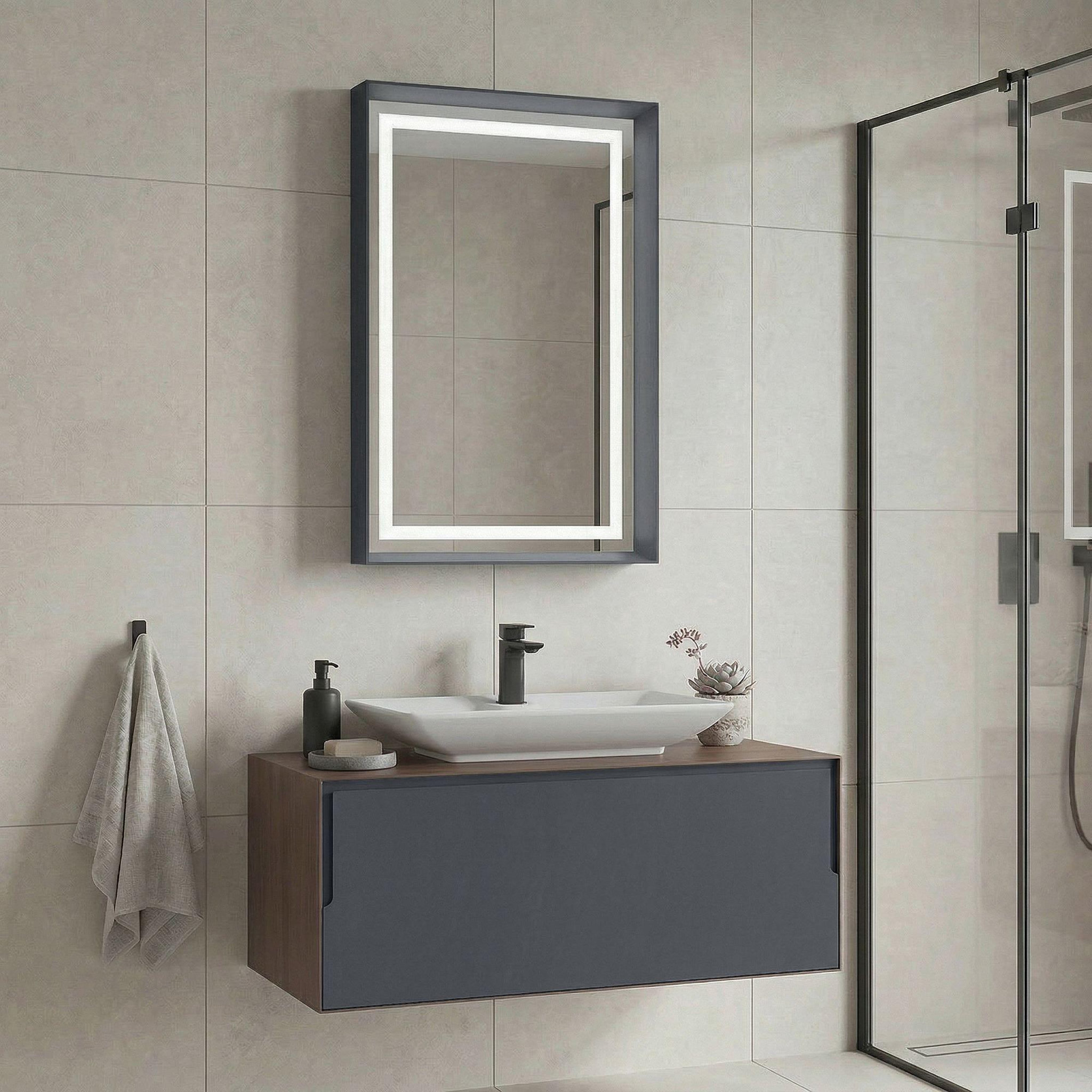 Voir la diapositive 2 : Habitat et Jardin Meuble avec simple vasque et miroir  Craft 100  - 100 x 50 x 40 cm - Walnut / Anthracite / White