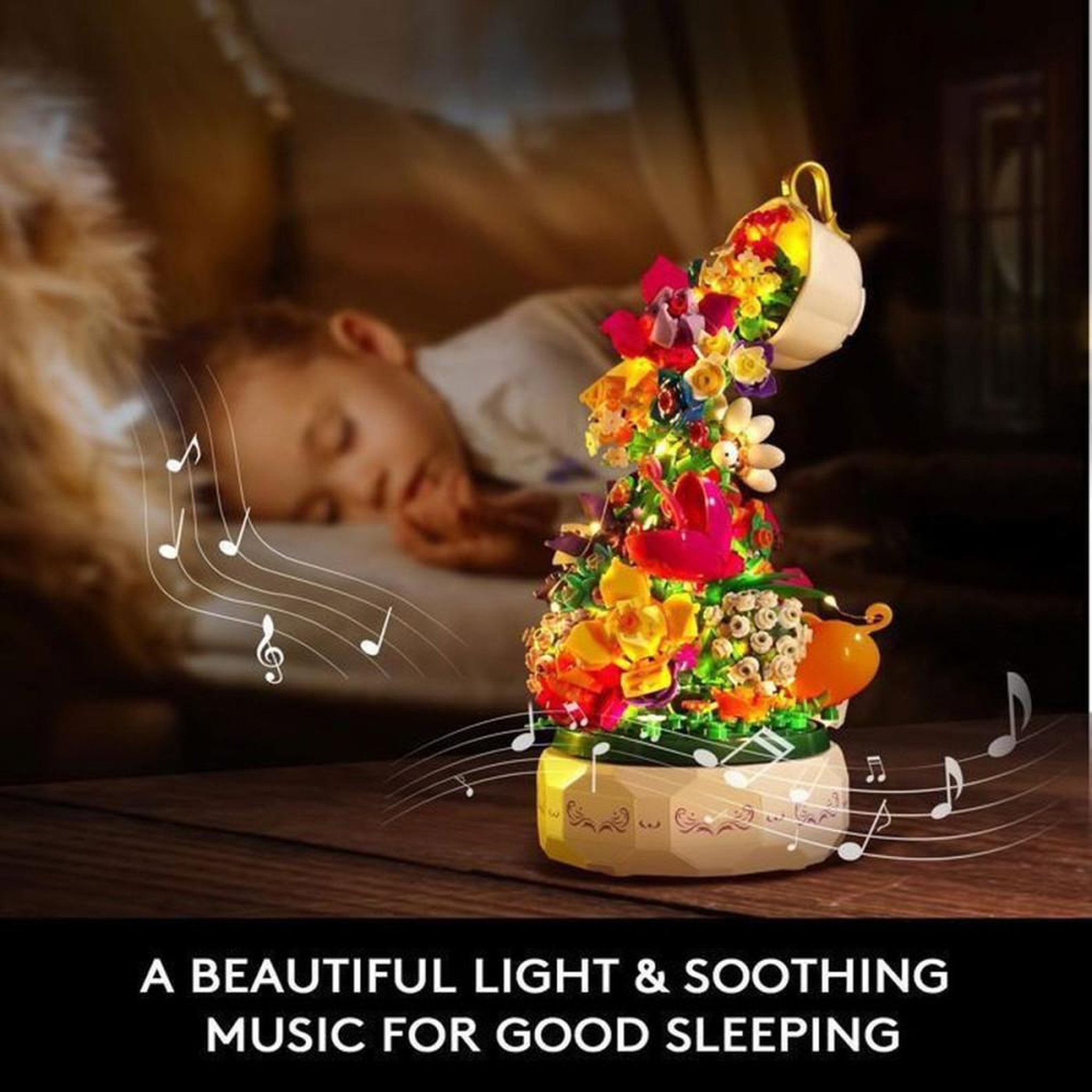 Voir la diapositive 4 : Coffret boîte à musique à assembler bouquet botanique LED 571 pièces fleurs multicolores
