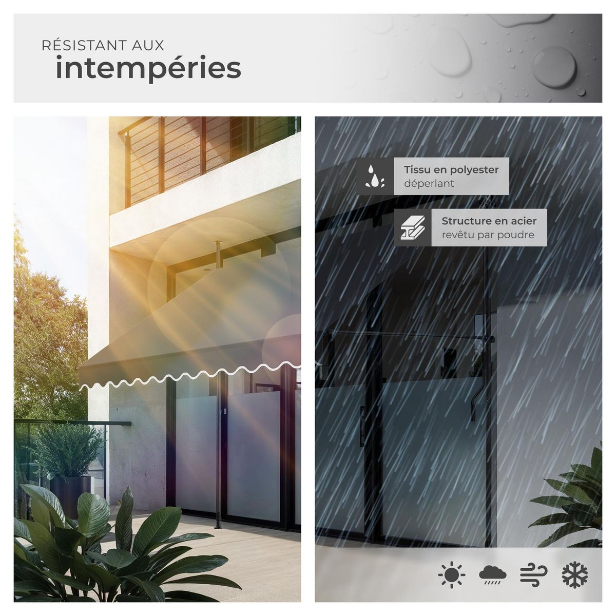 tectake Store à pince sans perçage avec manivelle noir/gris 300 x 180 cm