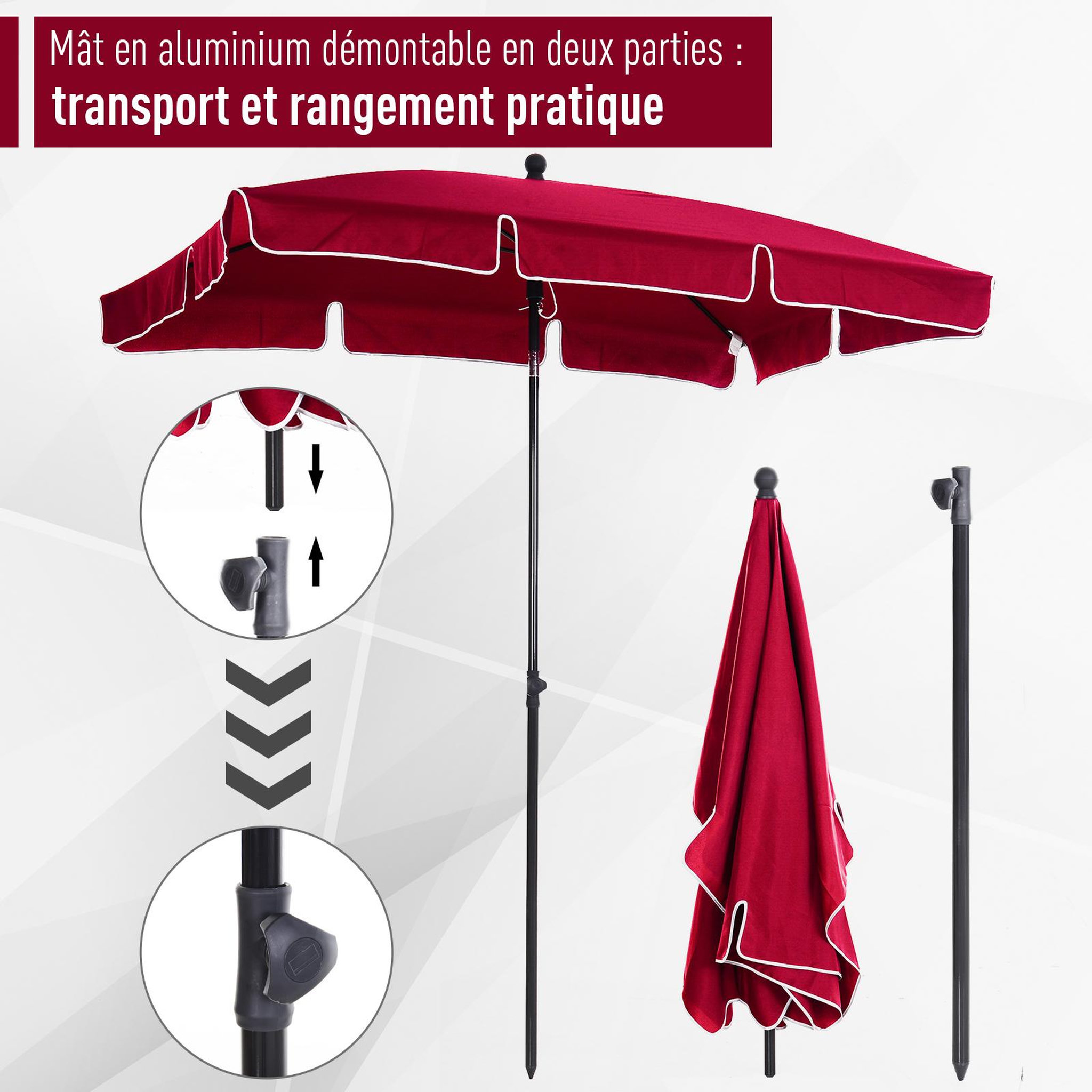 Voir la diapositive 5 : OUTSUNNY Parasol rectangulaire inclinable alu acier polyester haute densité diamètre 2 m rouge