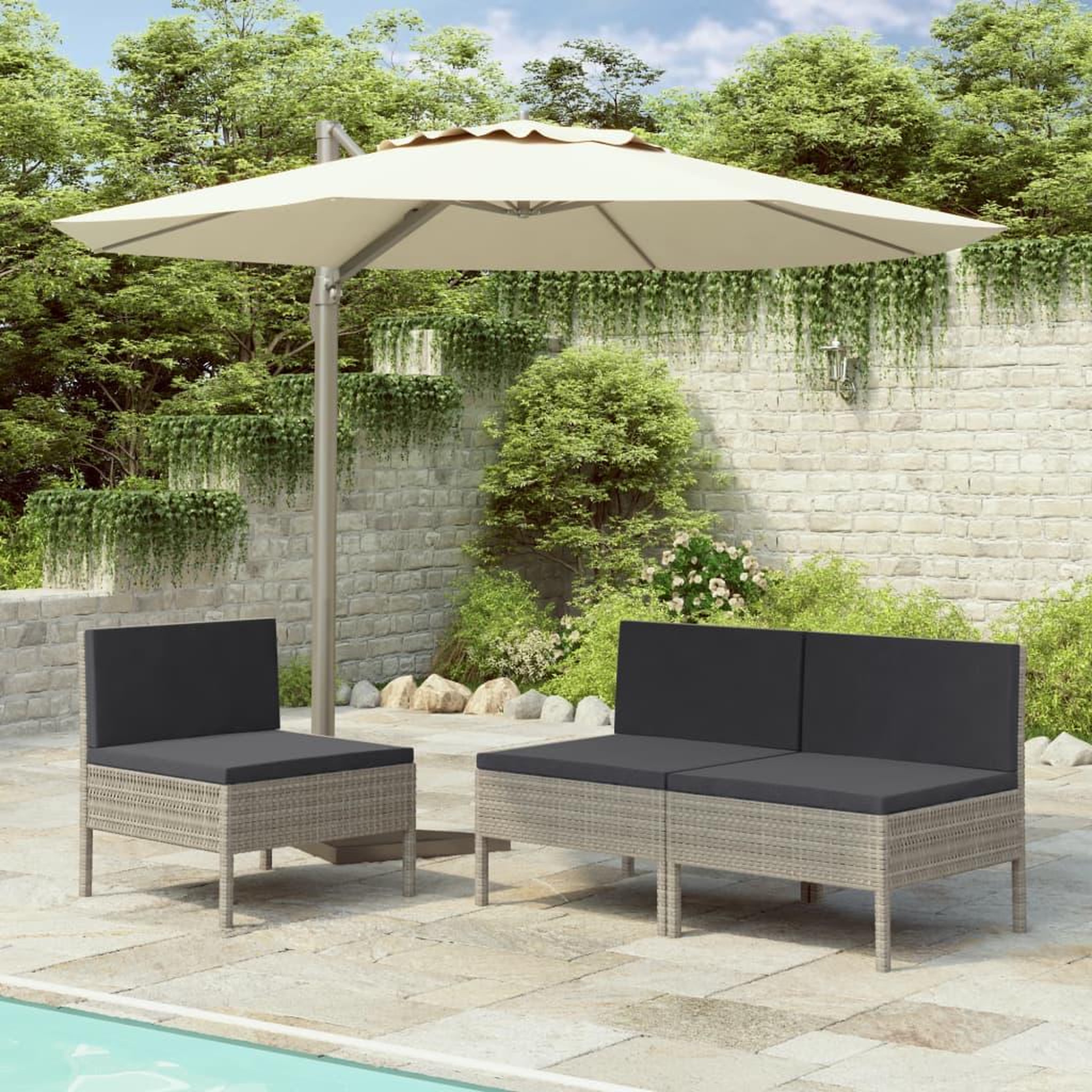 Voir la diapositive 1 : VIDAXL Chaises de jardin lot de 3 avec coussins Resine tressee Gris