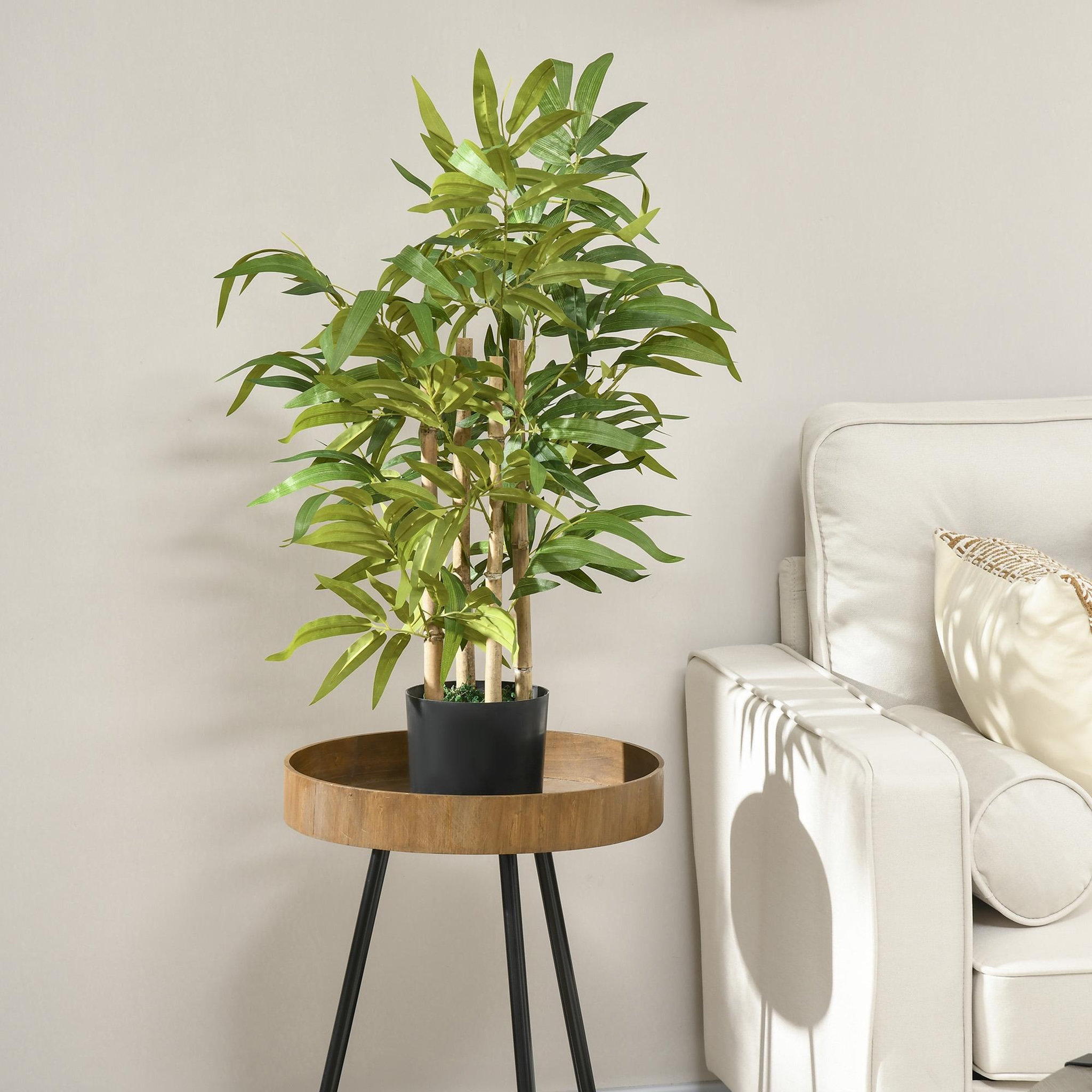 Voir la diapositive 2 : HOMCOM Bambou artificiel H. 60 cm feuilles denses réalistes pot inclus noir avec lichen vert