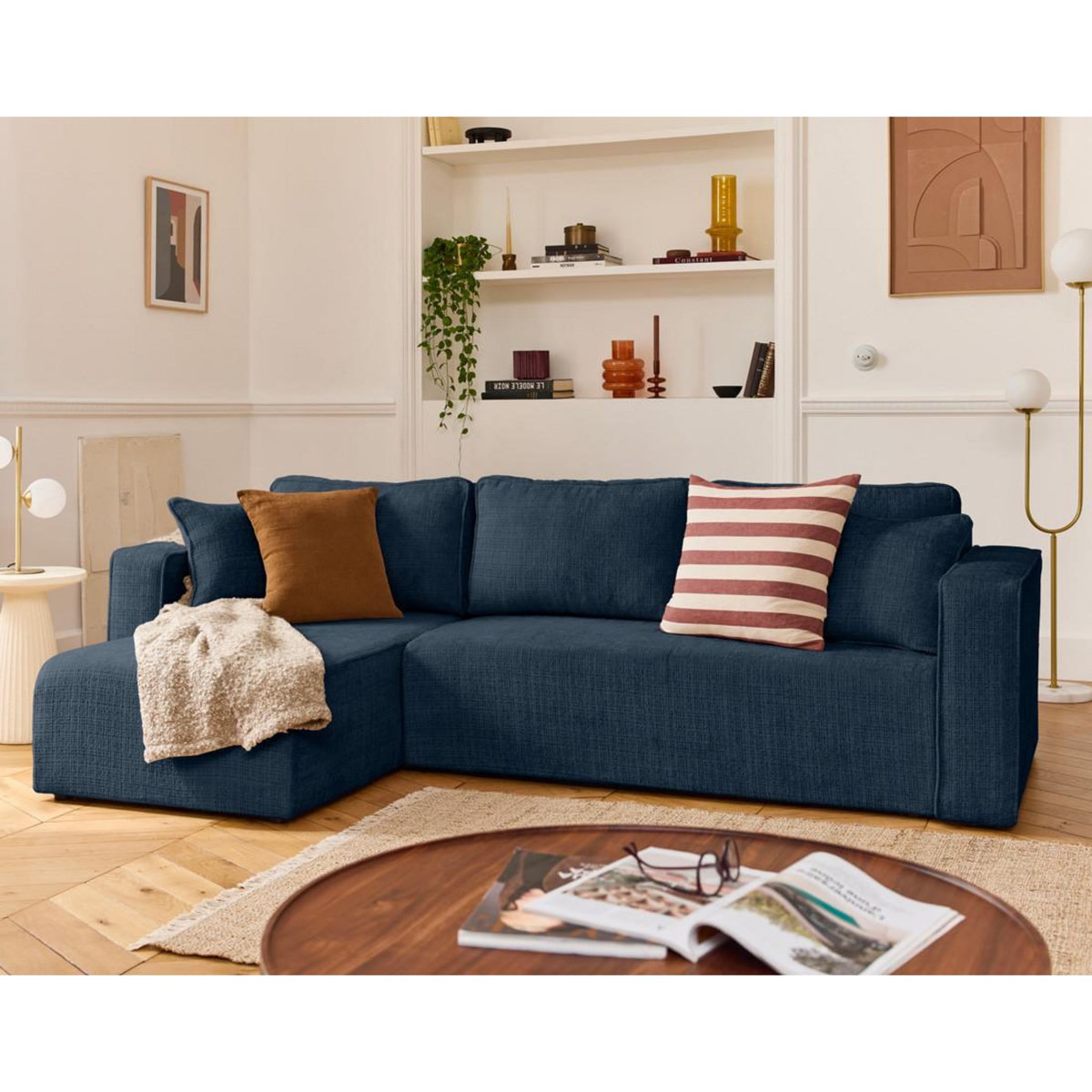 BEST MOBILIER Topaze - canapé d'angle déhoussable réversible 4 places en velours texturé