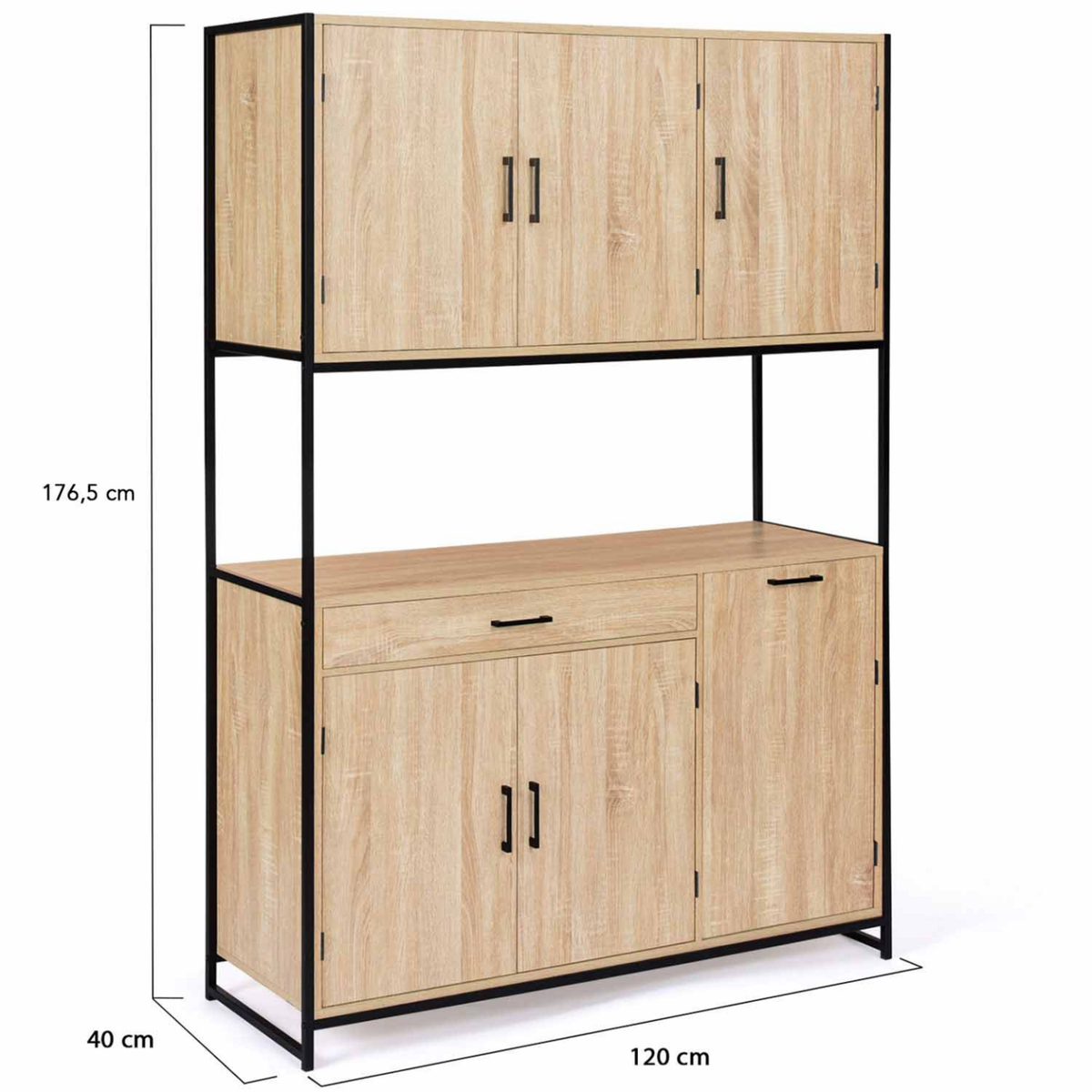 ID MARKET Buffet de cuisine 120 CM DETROIT meuble 6 portes design industriel + tiroir