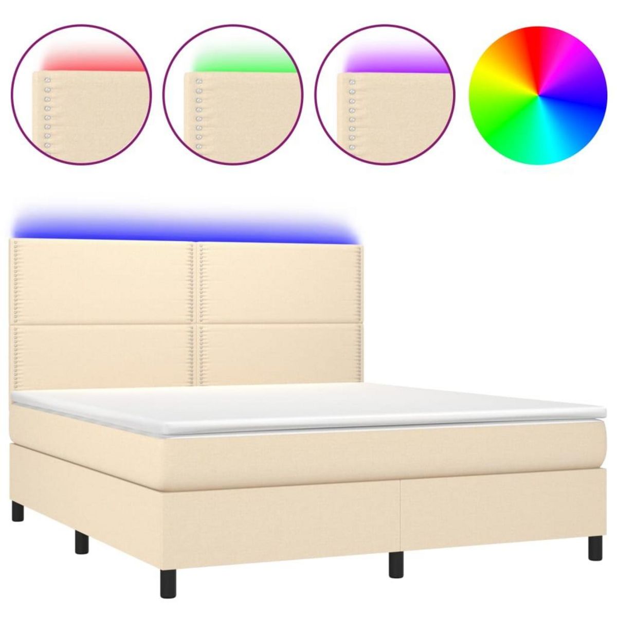 VIDAXL Sommier a lattes de lit et matelas et LED Creme 180x200cm Tissu