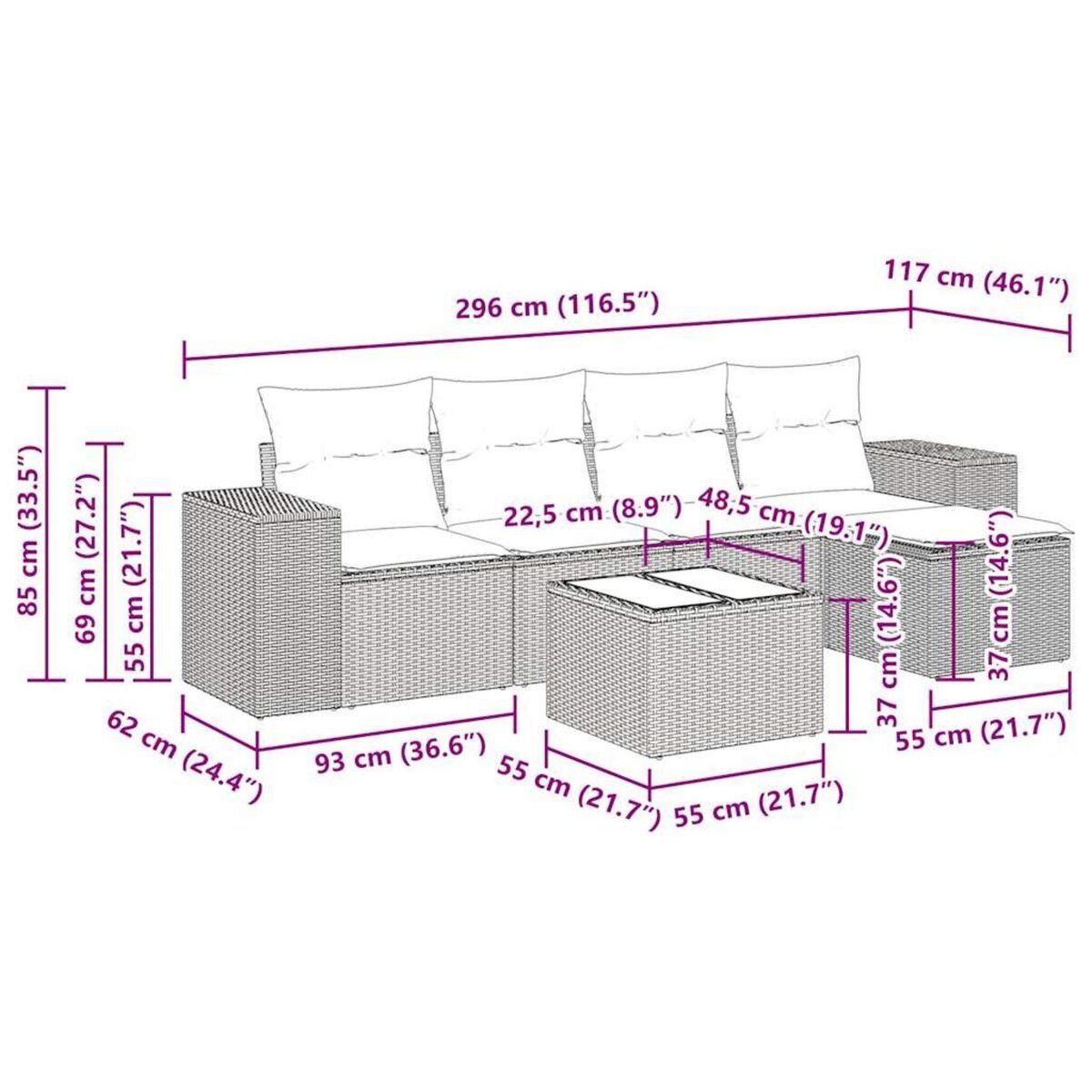 VIDAXL Salon de jardin 6 pcs avec coussins gris clair resine tressee