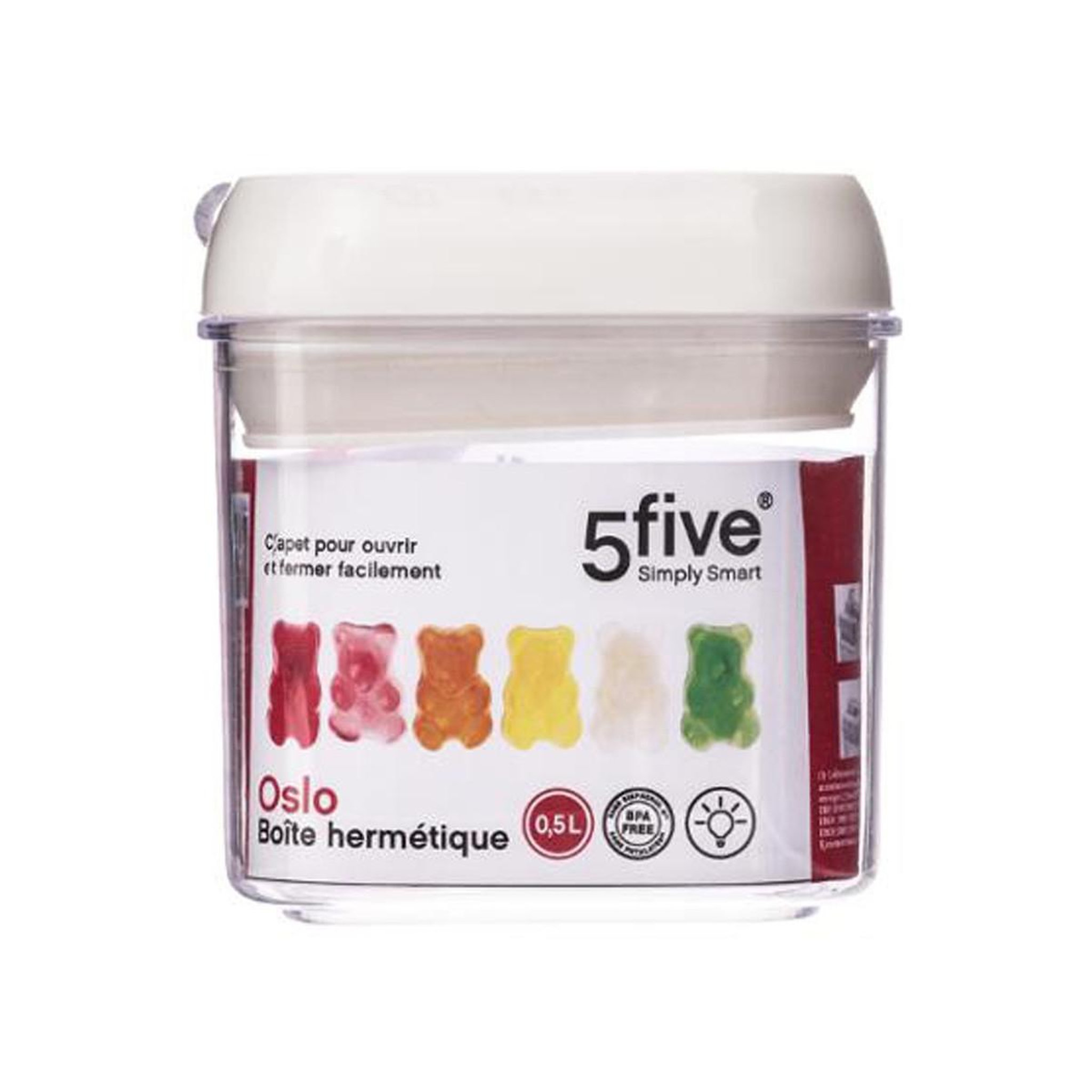 Voir la diapositive 5 : FIVE Bocal en plastique carré  oslo  500ml transparent