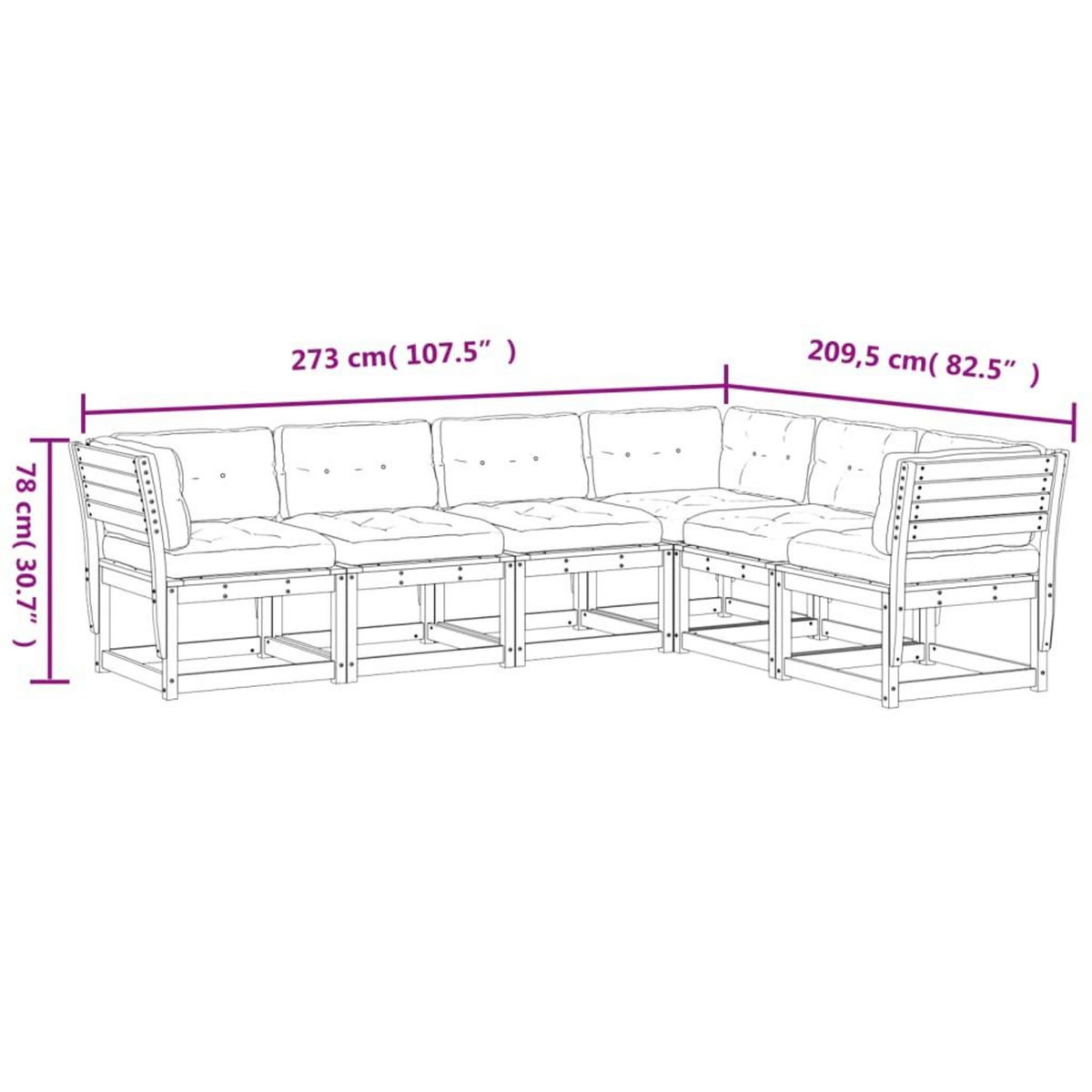 VIDAXL Salon de jardin 6 pcs avec coussins cire marron bois pin massif