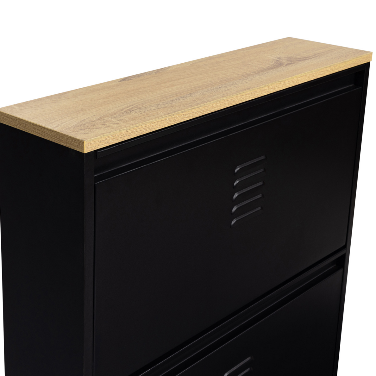 ID MARKET Meuble à chaussures 9 paires ESTER 3 portes métal noir design industriel