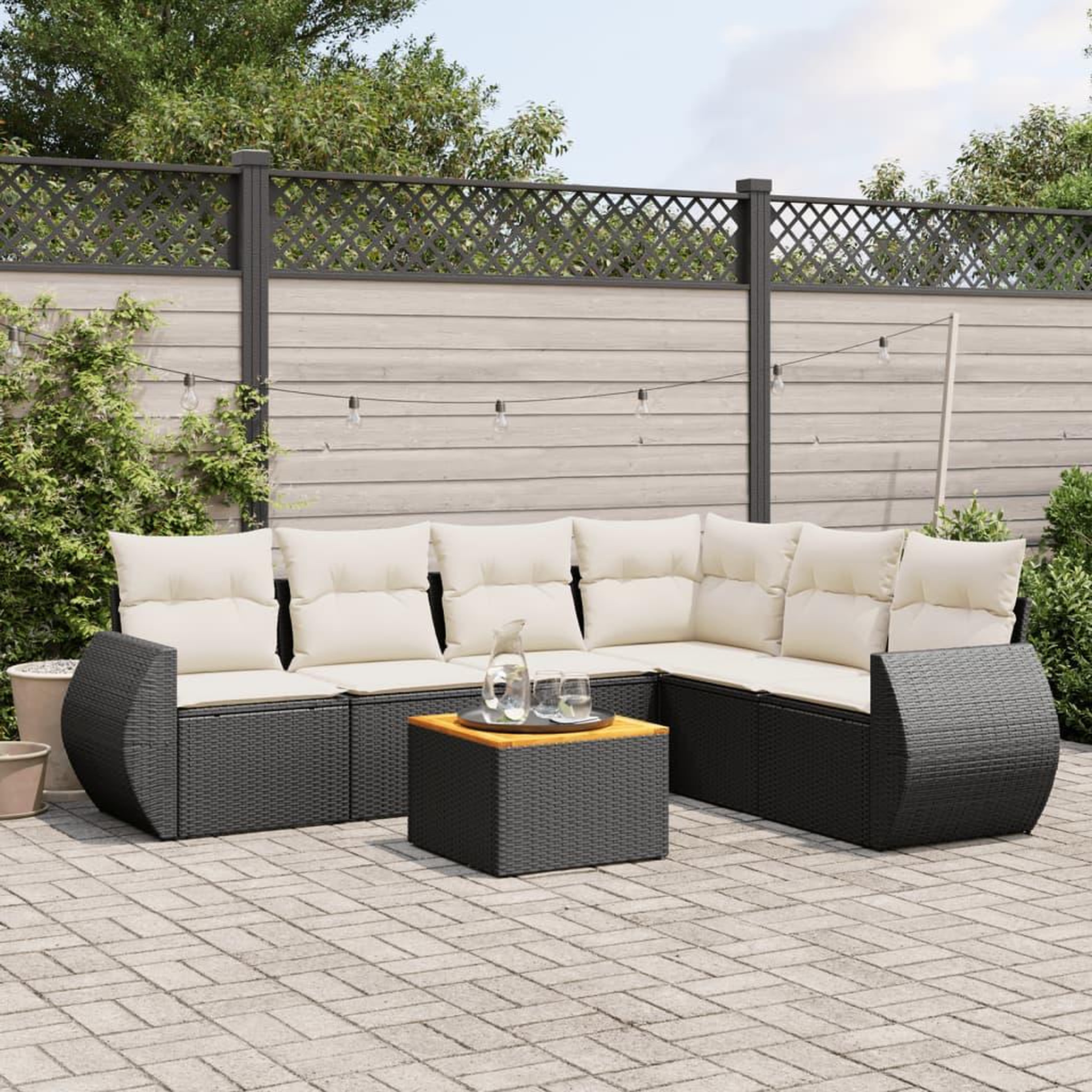 VIDAXL Salon de jardin 7 pcs avec coussins noir resine tressee