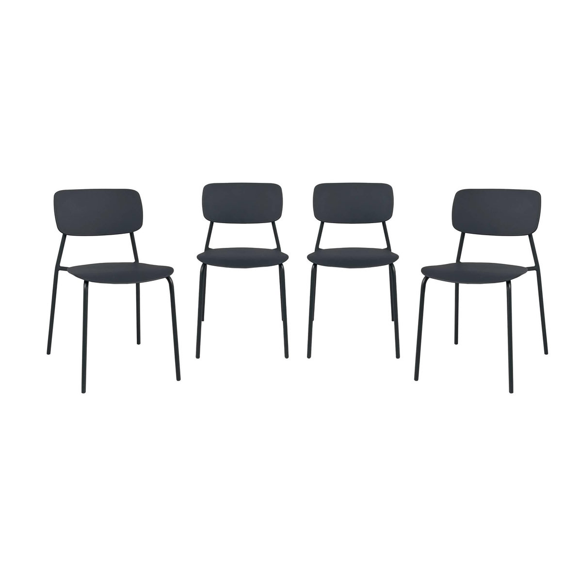 SWEEEK Lot de 4 chaises de jardin empilables acier et plastique anthracite - Liva