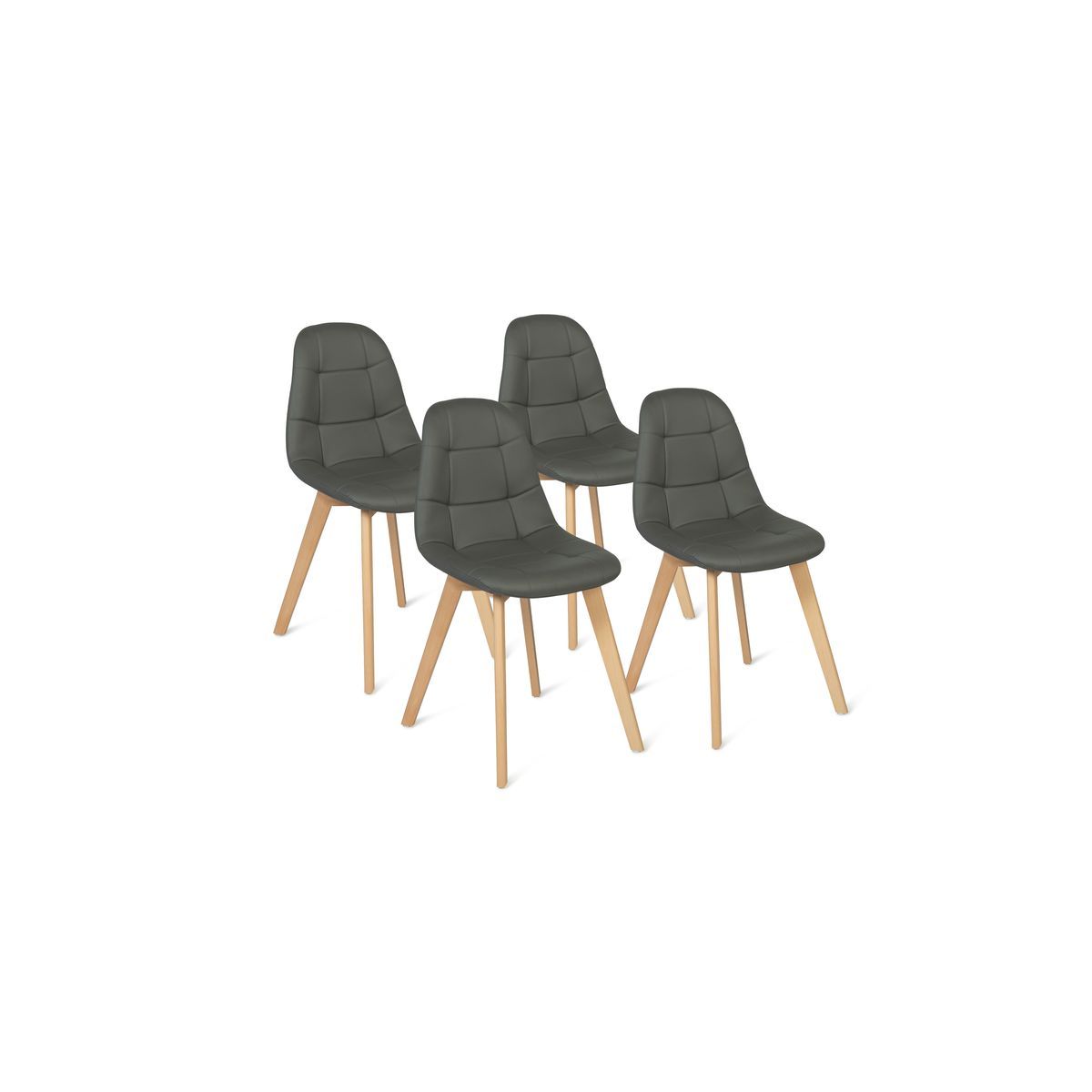 Lot de 4 chaises assise PU pieds bois massif CARLA