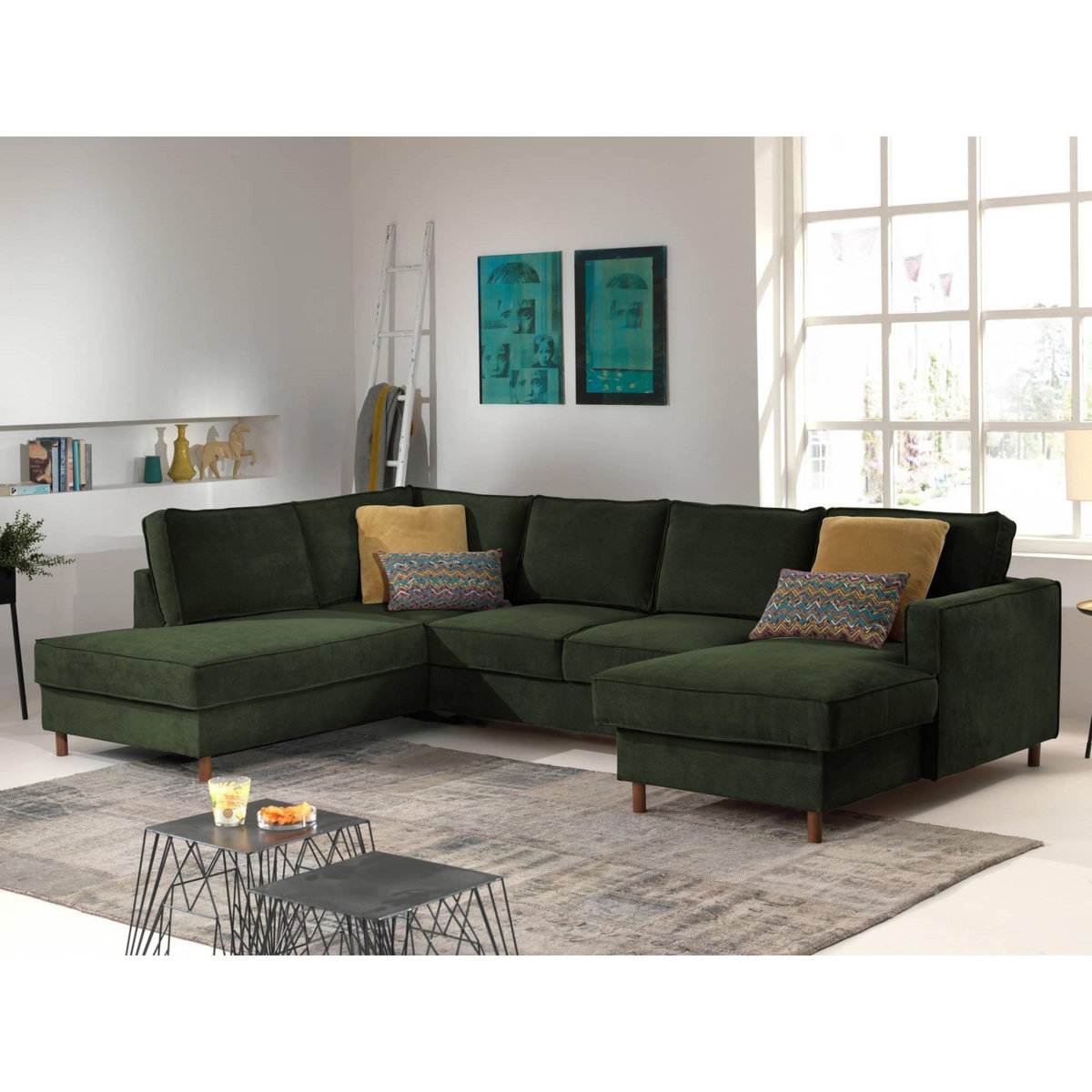 LISA DESIGN Jake - canapé panoramique d'angle gauche - convertible avec coffre - 7 places - en velours côtelé