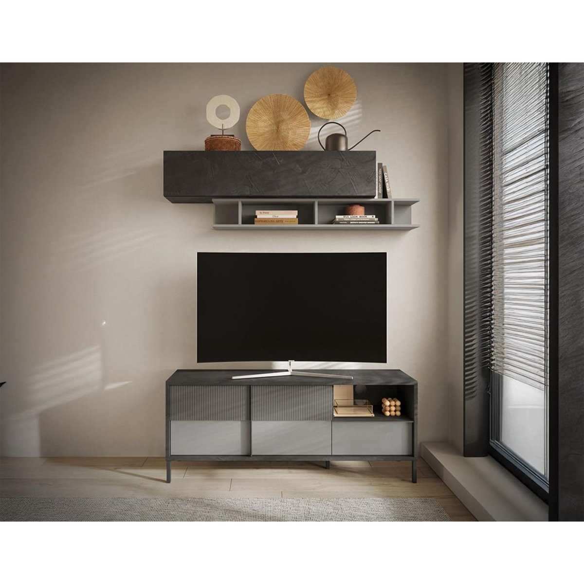 BEST MOBILIER Jules - meuble tv - 2 portes et 1 tiroir - 156 cm