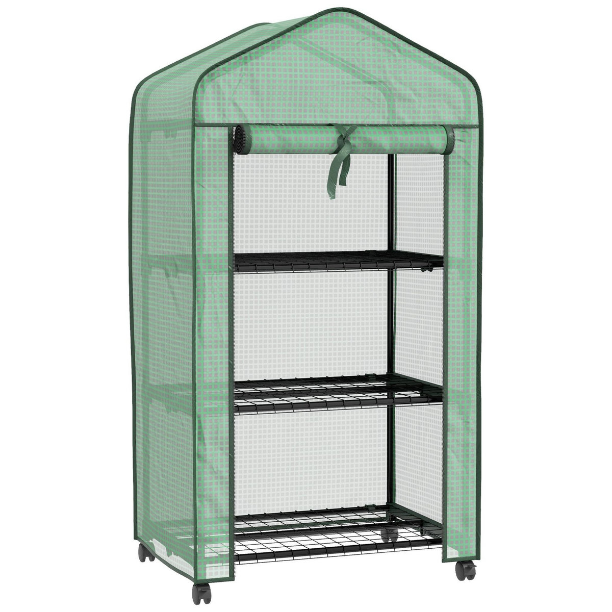 Outsunny Broeikas met planken met 3 niveaus, balkonkas, versterkt pvc-zeil, stalen frame, oprolbare deur met ritssluiting, voor groenten, planten, bloemen, 69 x 49 x 125 cm, transparant