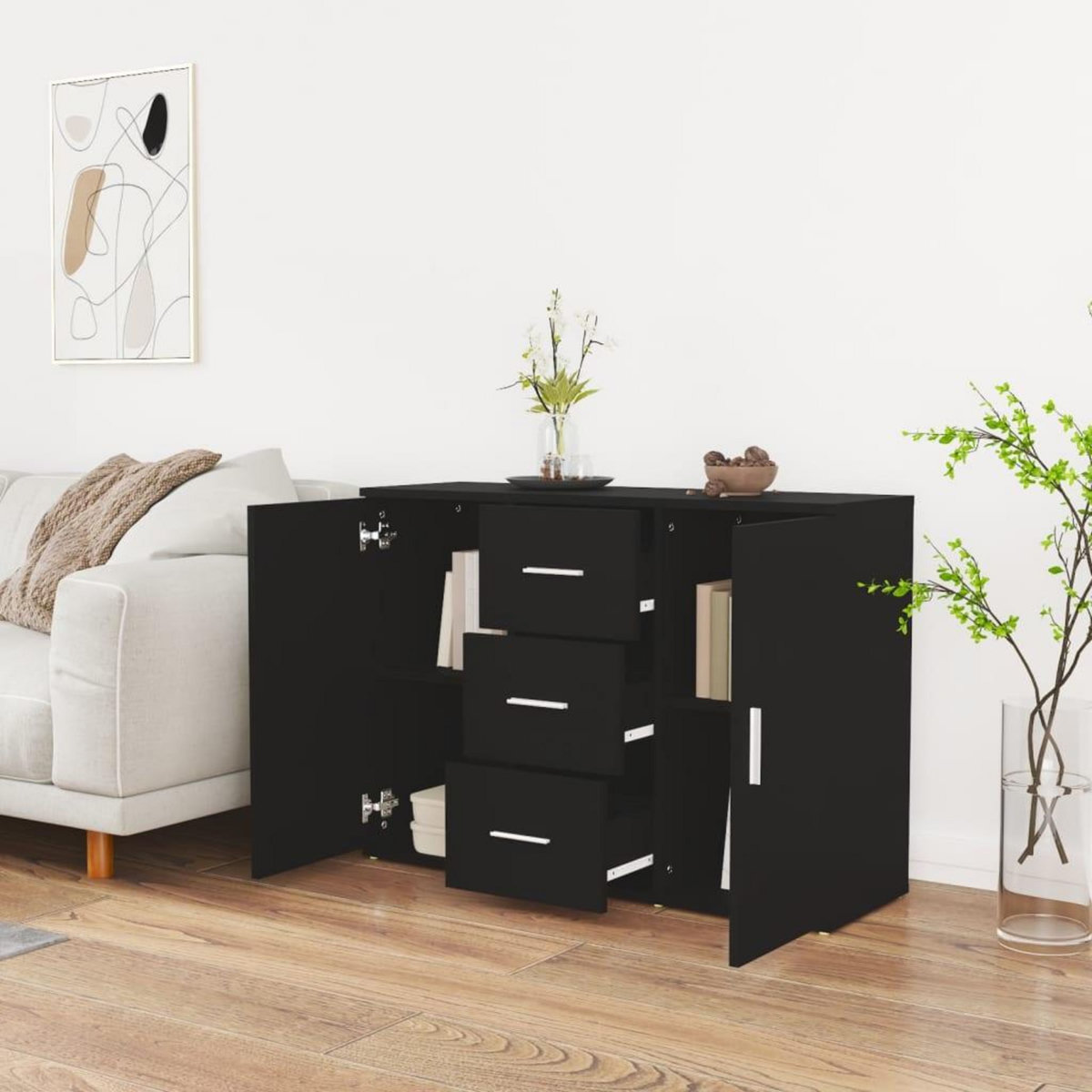 VIDAXL Buffet Noir 91x29,5x65 cm Bois d'ingenierie