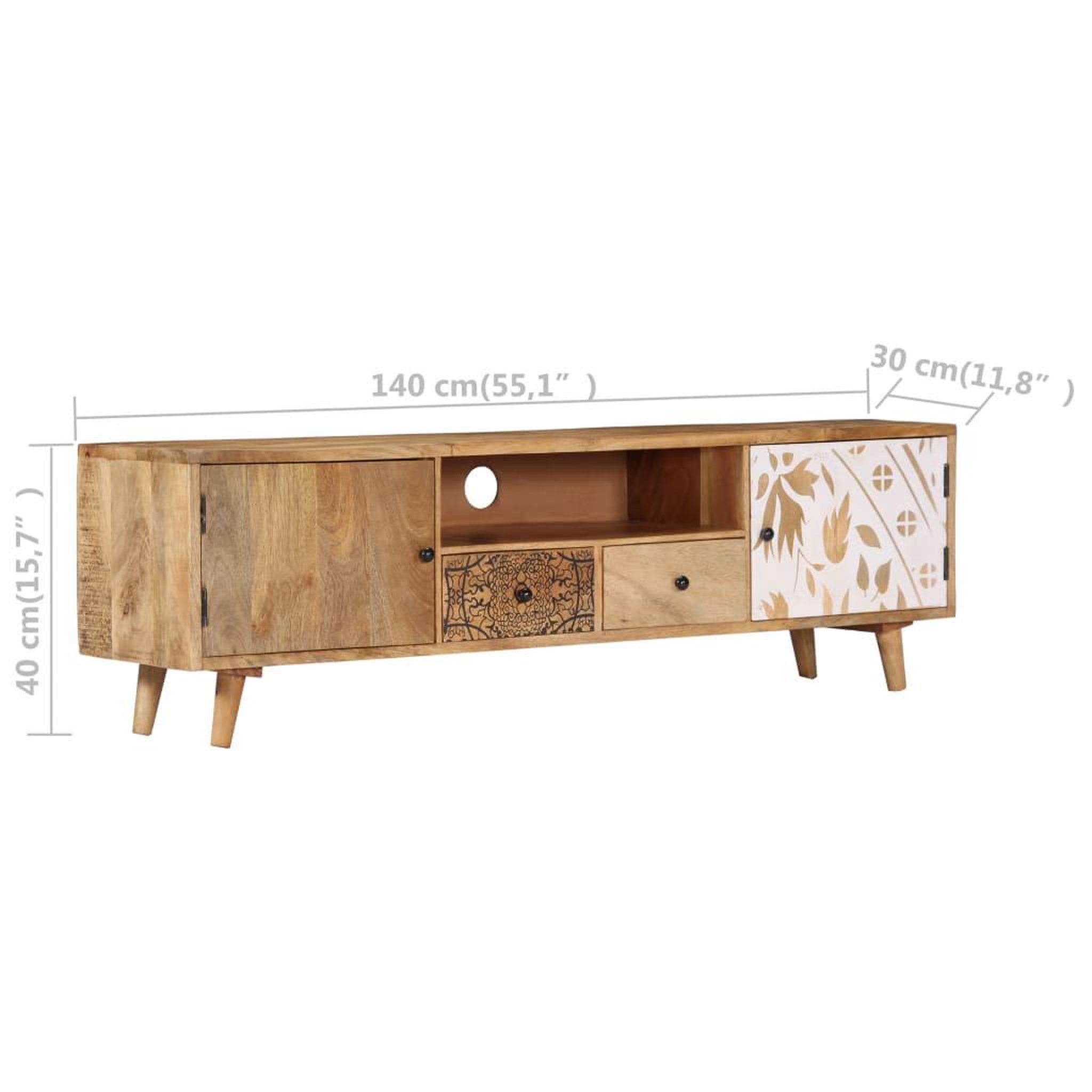 Voir la diapositive 6 : VIDAXL Meuble TV 140x30x40 cm Bois de manguier massif