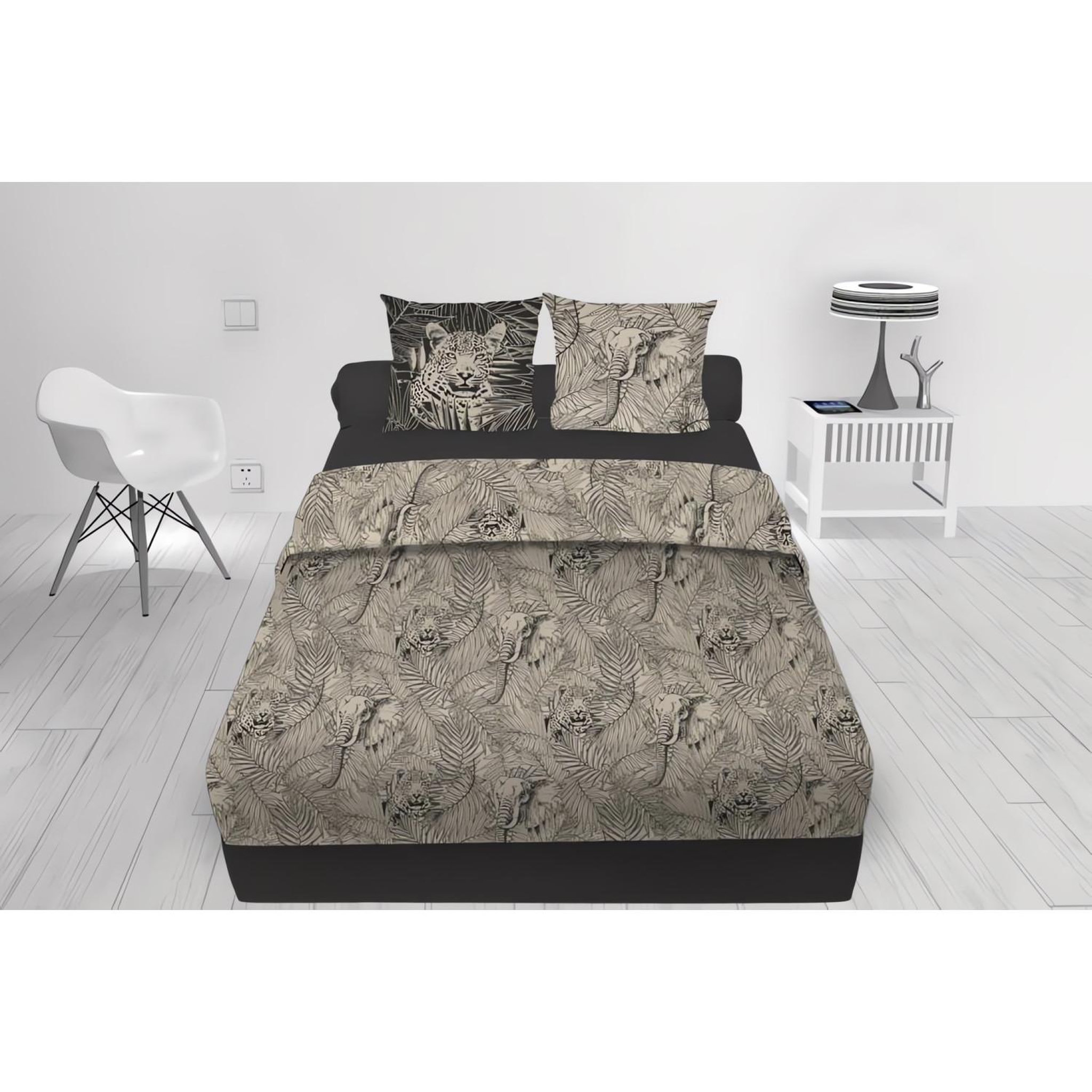 Voir la diapositive 2 : SOLEIL D'OCRE Parure de draps en coton 57 fils/cm2 240x290 cm safari naturel, par soleil d'ocre