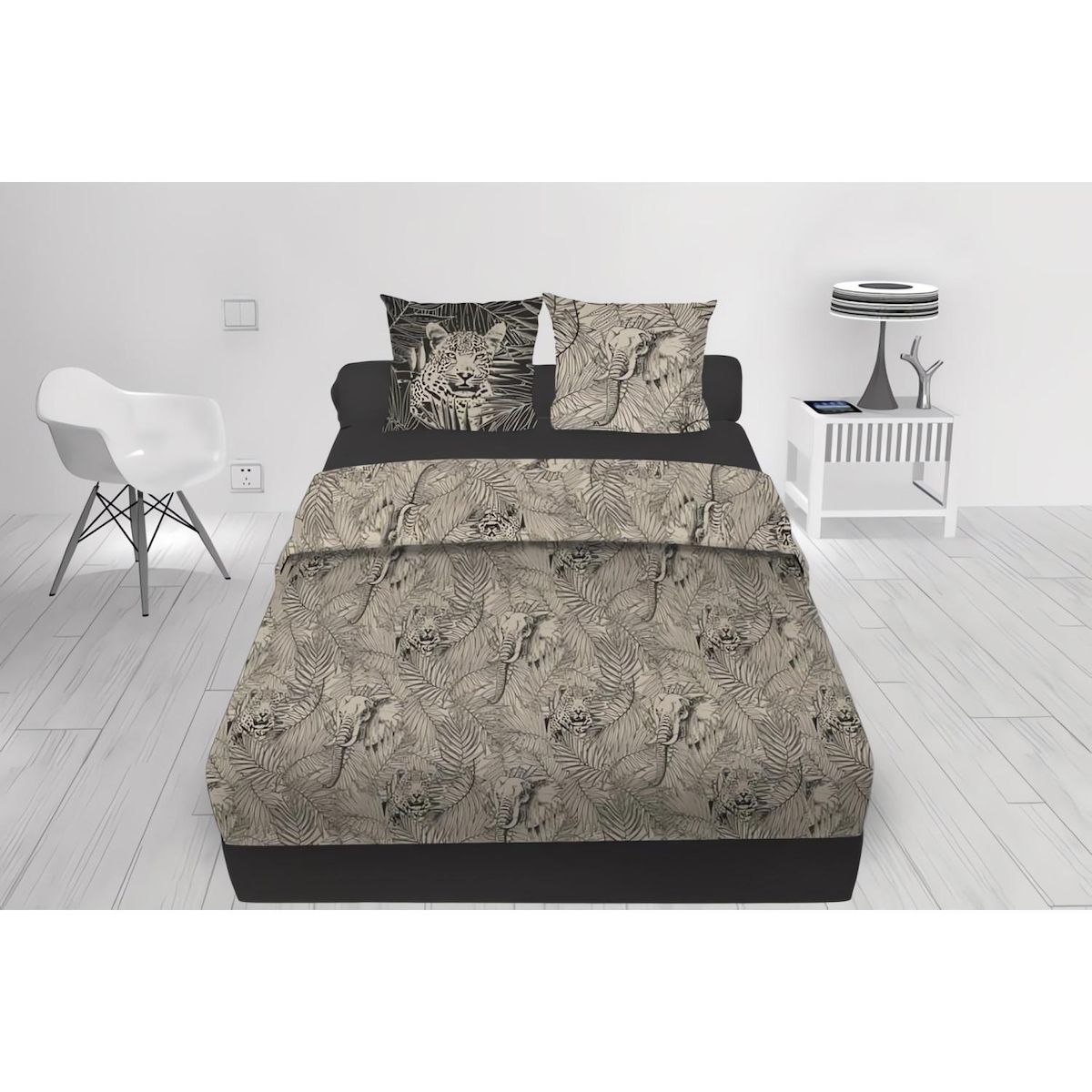 SOLEIL D'OCRE Parure de draps en coton 57 fils/cm2 240x290 cm SAFARI naturel, par Soleil d'ocre