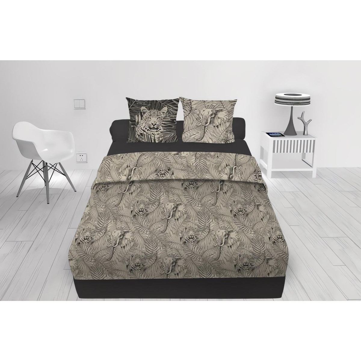 SOLEIL D'OCRE Parure de draps en coton 57 fils/cm2 240x290 cm SAFARI naturel, par Soleil d'ocre