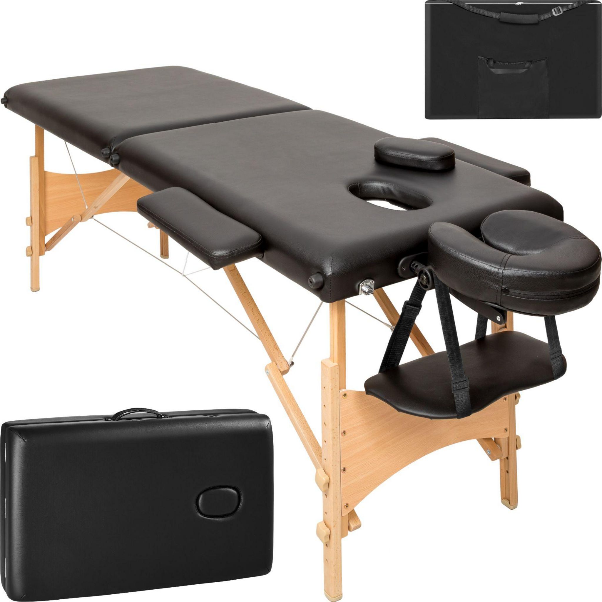 tectake Table de massage pliante 2 Zones Bois, cosmétique, portable