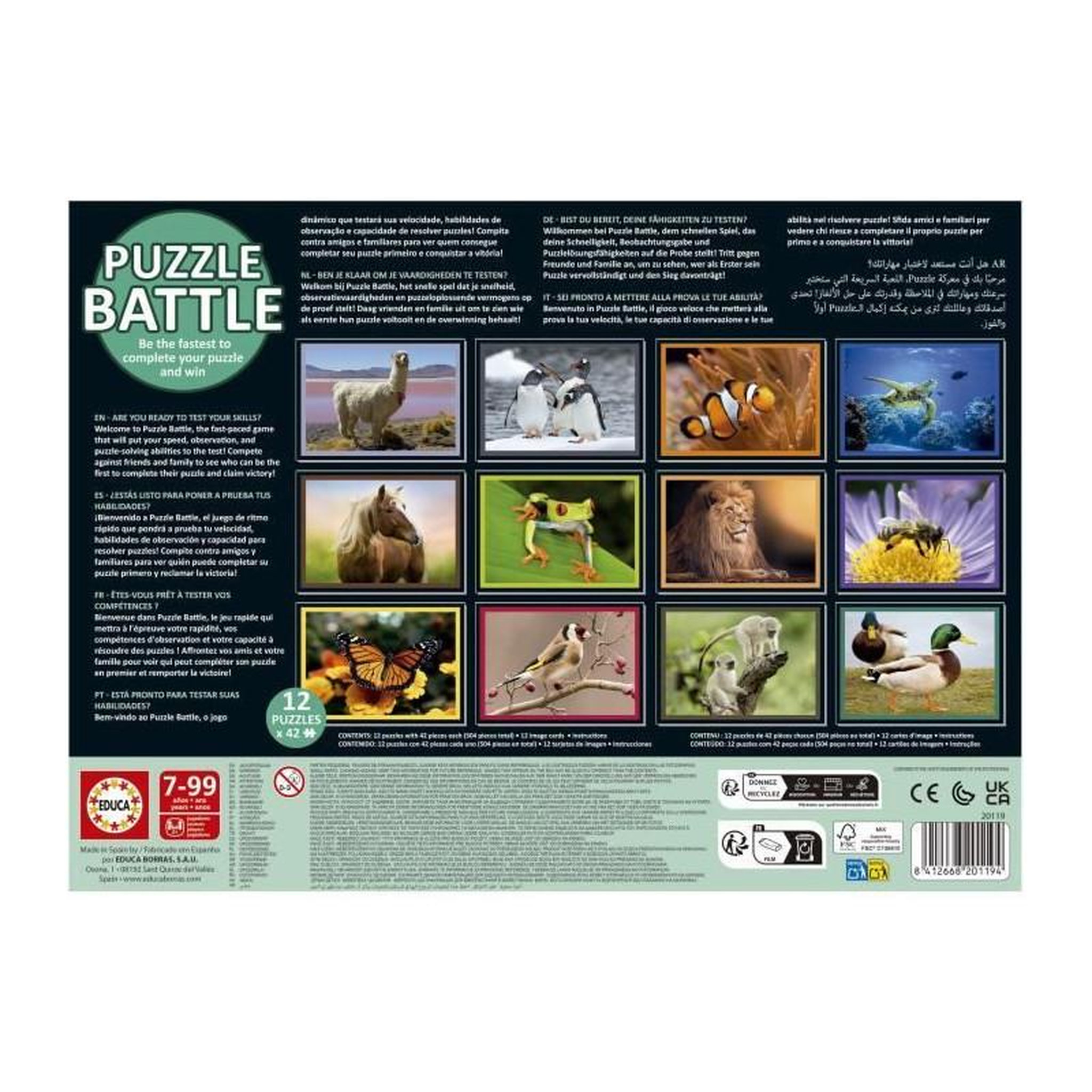 Voir la diapositive 3 : EDUCA Puzzle enfant Battle Jr Natura – Coffret 12 puzzles de 42 pièces – Univers nature – Jeu éducatif – Dès 7 ans – Educa