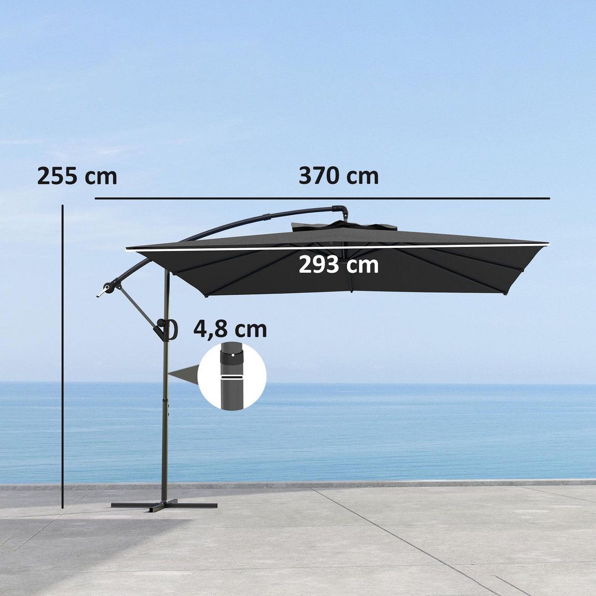 OUTSUNNY Parasol déporté carré 3 x 3 m réglable piètement croix manivelle tissu haute densité 180g/m² UPF50+ gris