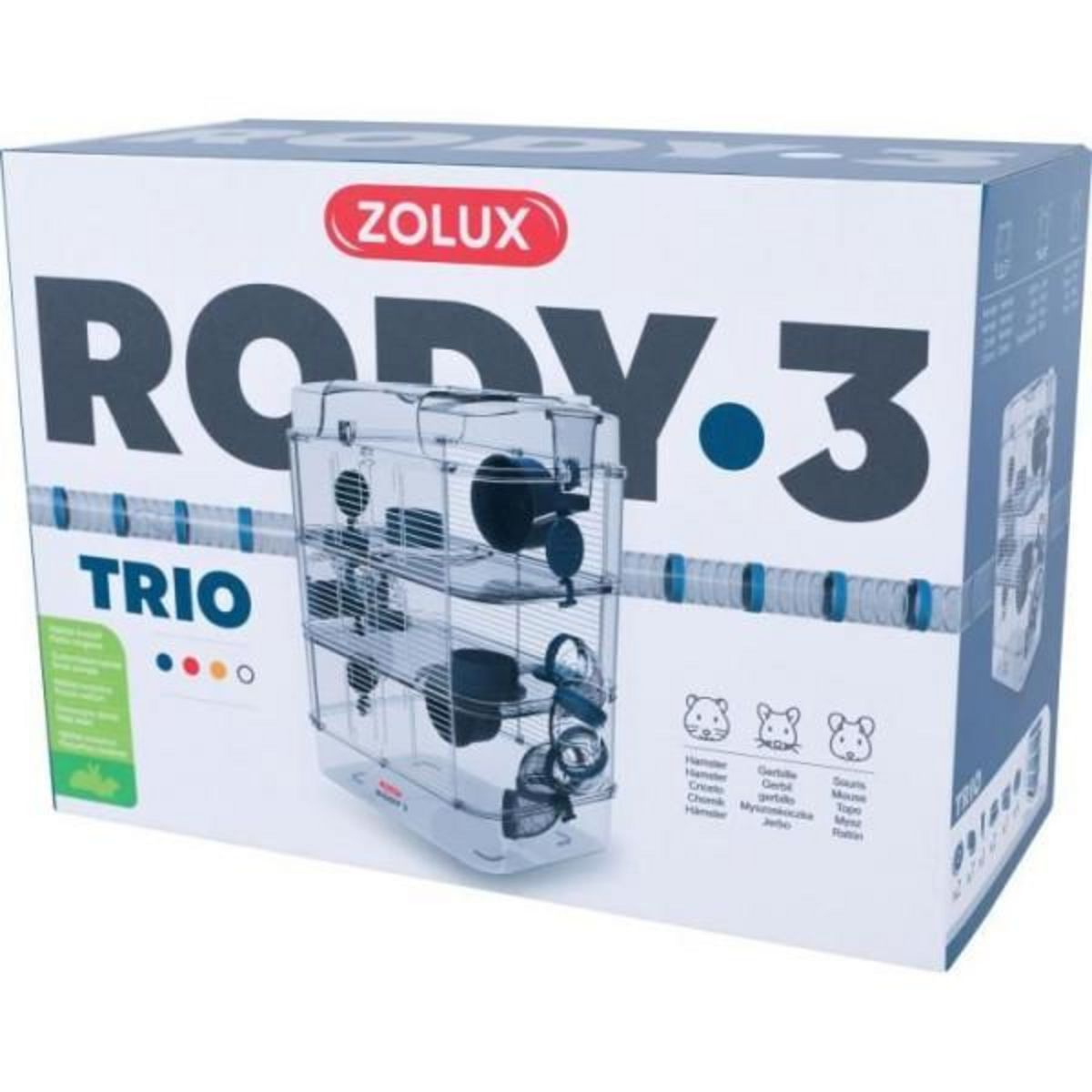 Zolux Cage sur 3 étages - ZOLUX - Rody3 trio - Pour hamsters, souris et gerbilles - L 41 x p 27 x h 53 cm - Bleu