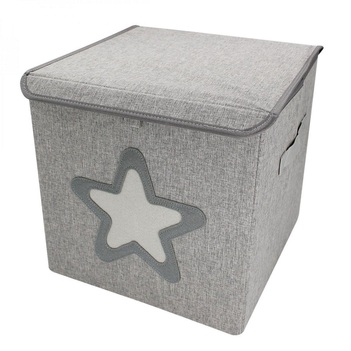 Monsieur Bébé Boite de rangement, coffre à jouets pour enfant avec couvercle - 33 x 33 x 33 cm - Gris Étoile