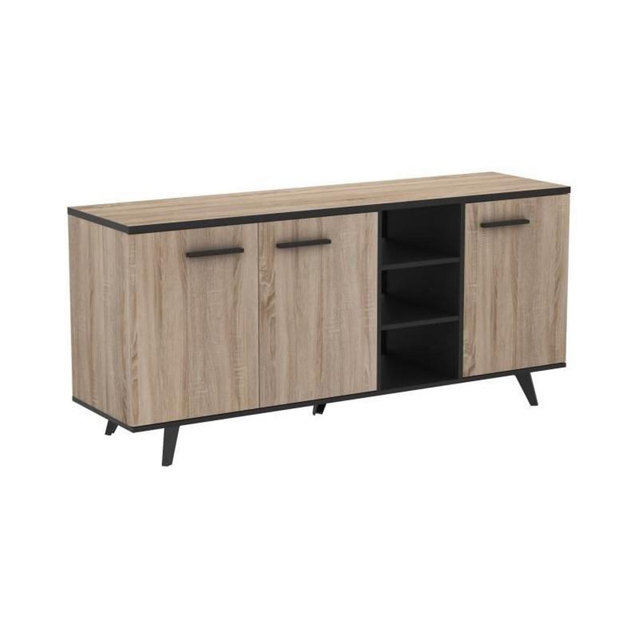 Voir la diapositive 3 : Demeyere DEMEYERE Ensemble sejour Enfilade + Table haute + Vitrine - Decor chene brosse - WAYNE