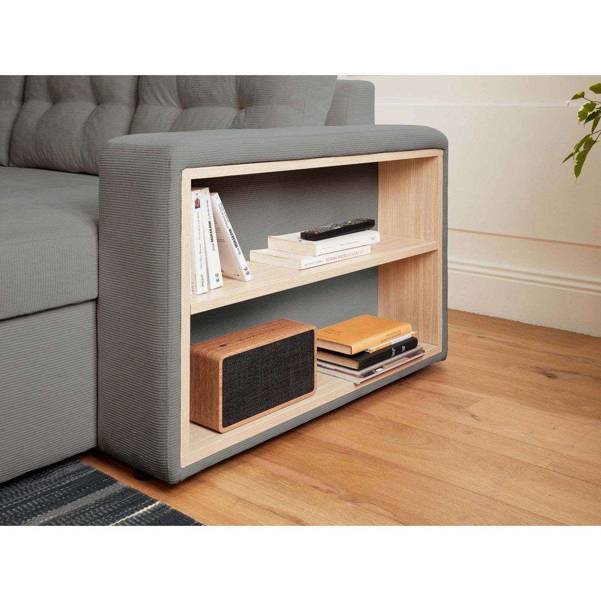 BEST MOBILIER California - canapé d'angle réversible convertible - avec coffre, tablette et poufs - en velours côtelé - 4 places