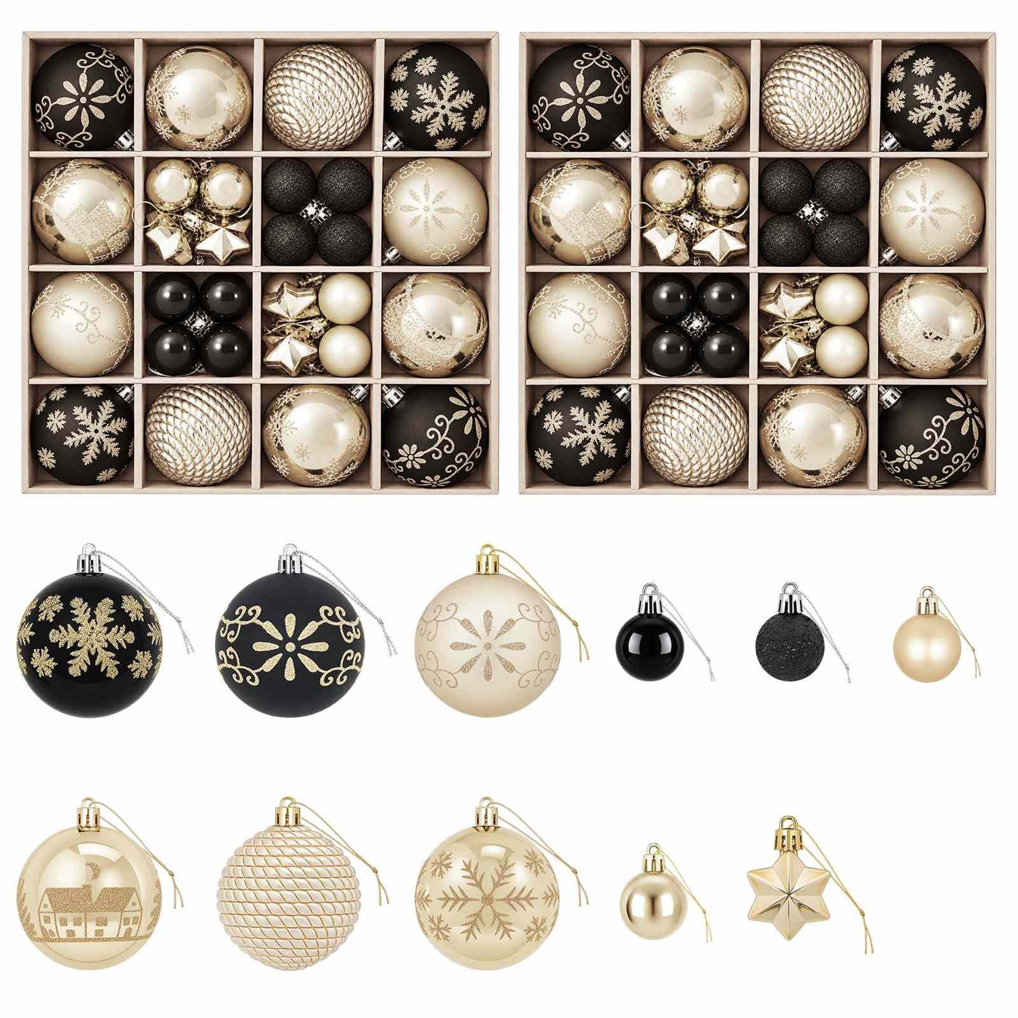 VIDAXL Ensemble de boules de Noël 88 pc Noir et Or Diam. 6 cm
