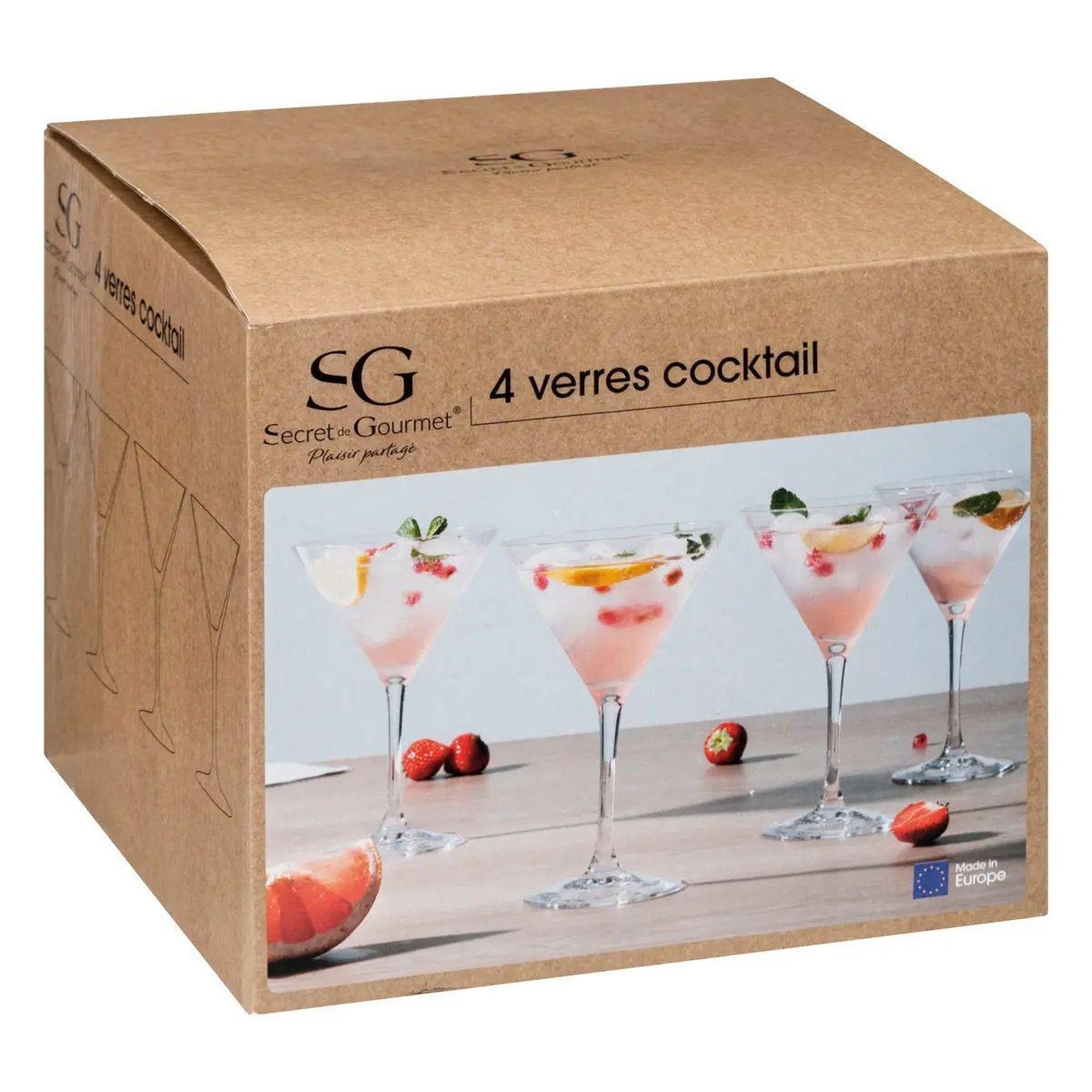 Voir la diapositive 2 : SECRET DE GOURMET Lot de 4 verres à pied  cocktail  30cl transparent