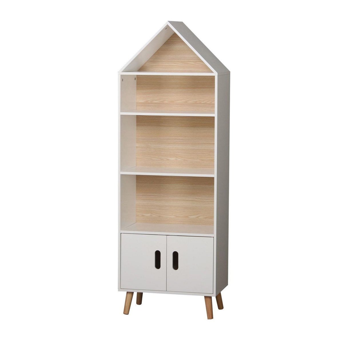 TOILINUX Bibliothèque Dream 5 étagères et 2 portes - H. 142 cm - Bois et Blanc