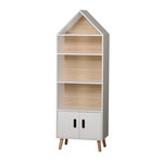 TOILINUX Bibliothèque Dream 5 étagères et 2 portes - H. 142 cm - Bois et Blanc