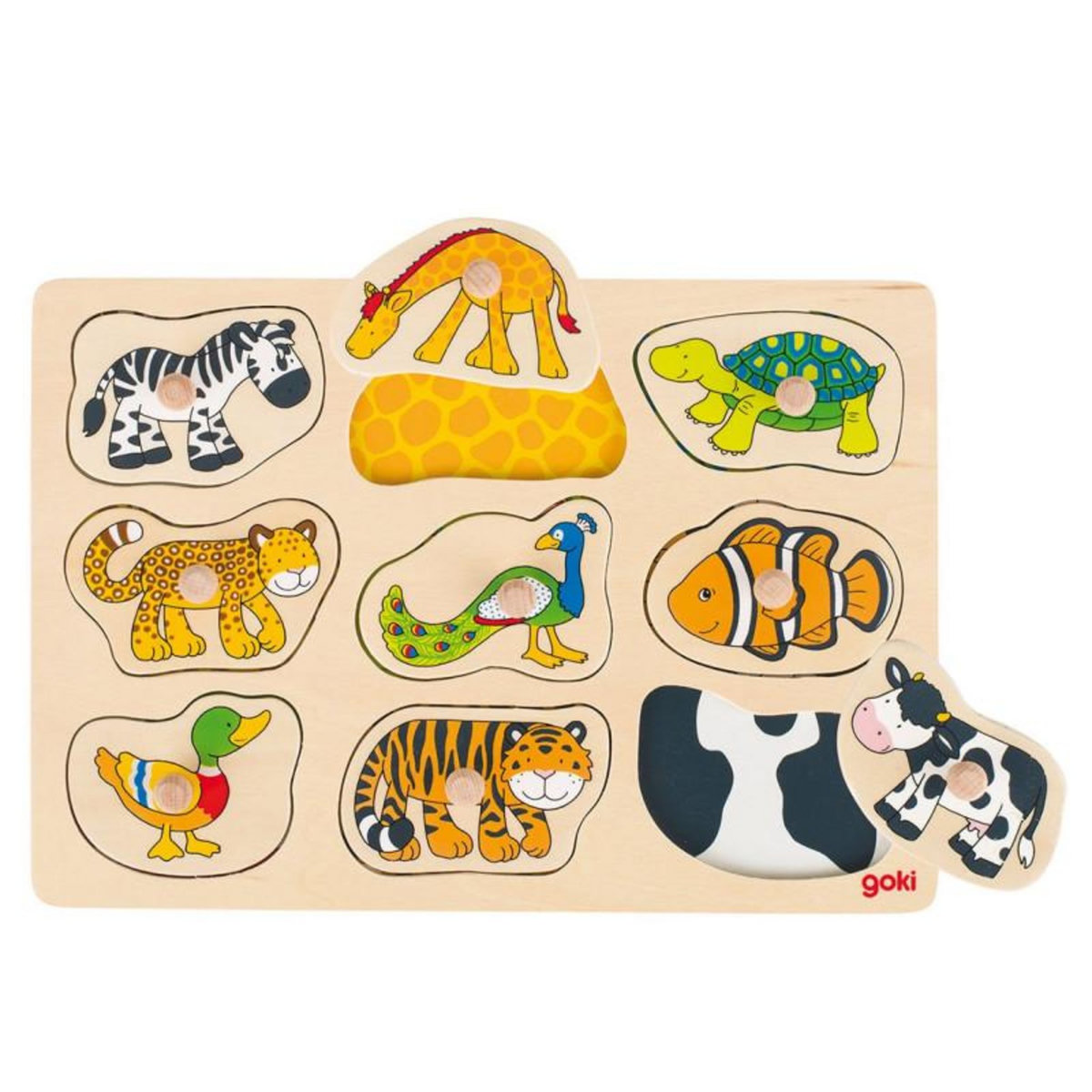 Goki GOKI Wooden animal Bubble Puzzle, 9st.