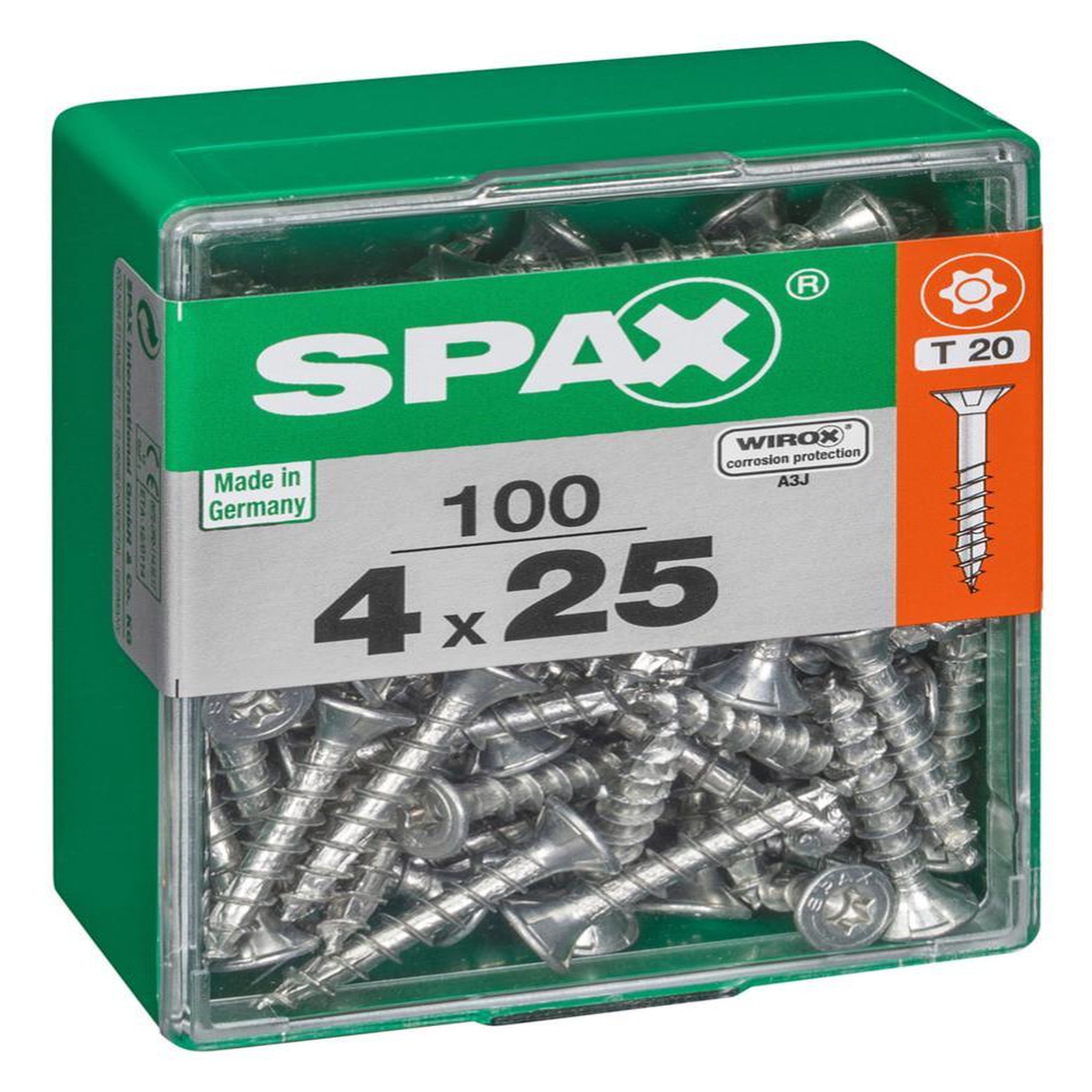 CENTRALE BRICO Lot de 100 vis acier tête autofraisée plate SPAX, Diam.4 mm x L.25 mm