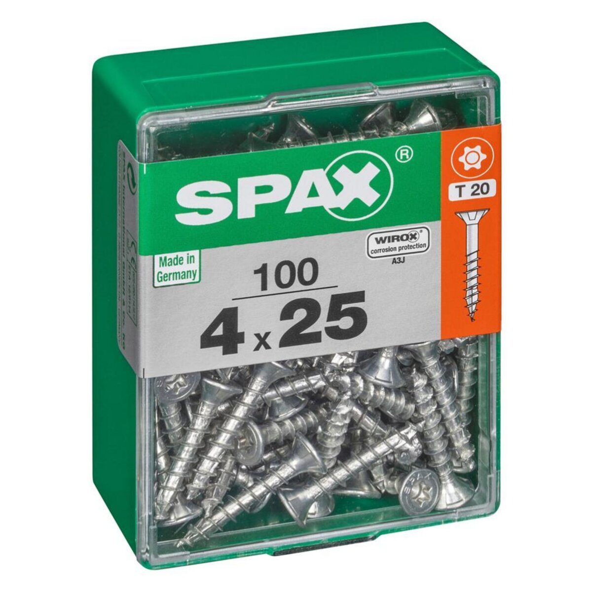 CENTRALE BRICO Lot de 100 vis acier tête autofraisée plate SPAX, Diam.4 mm x L.25 mm