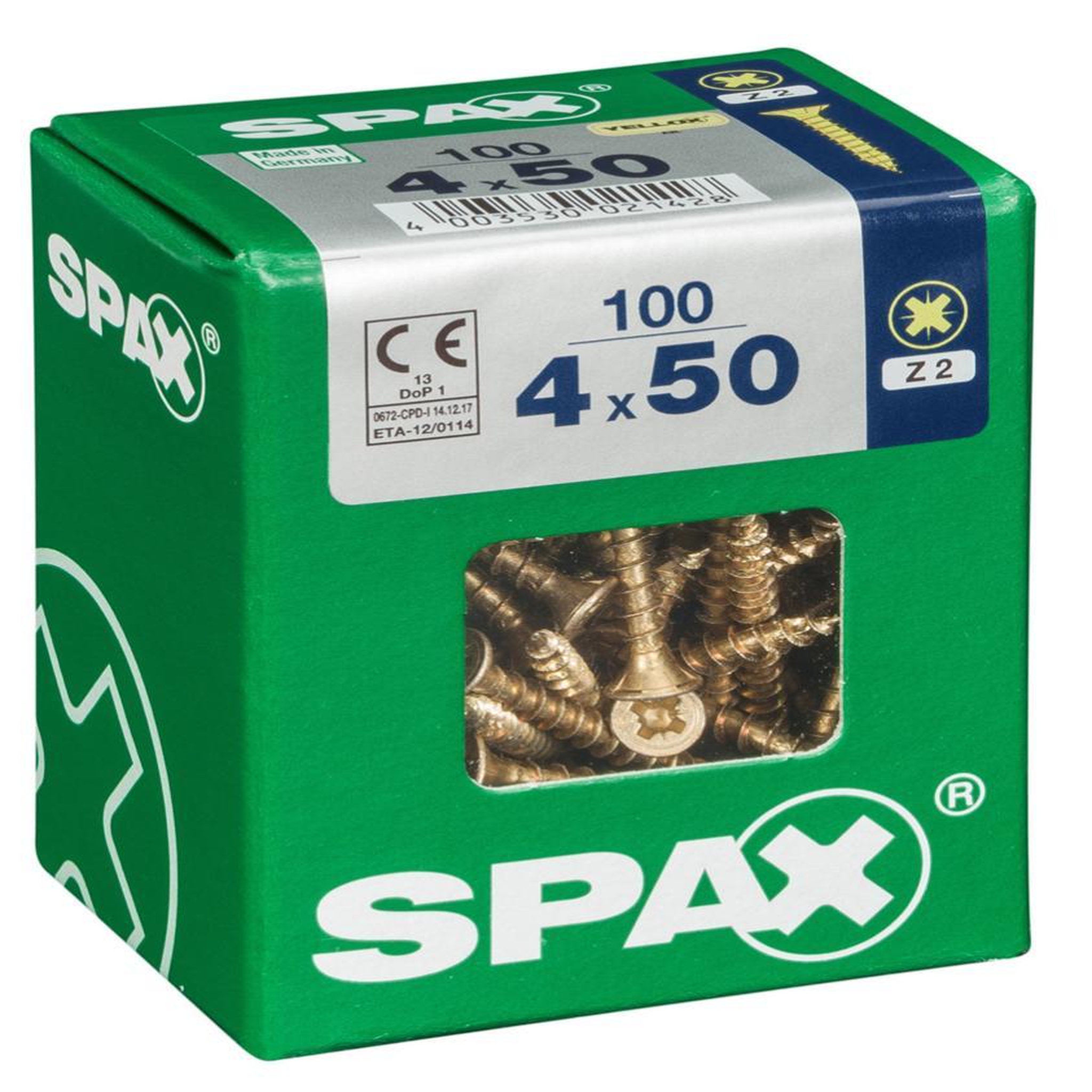 CENTRALE BRICO Lot de 100 vis acier tête fraisée pozidriv SPAX, Diam.4 mm x L.50 mm