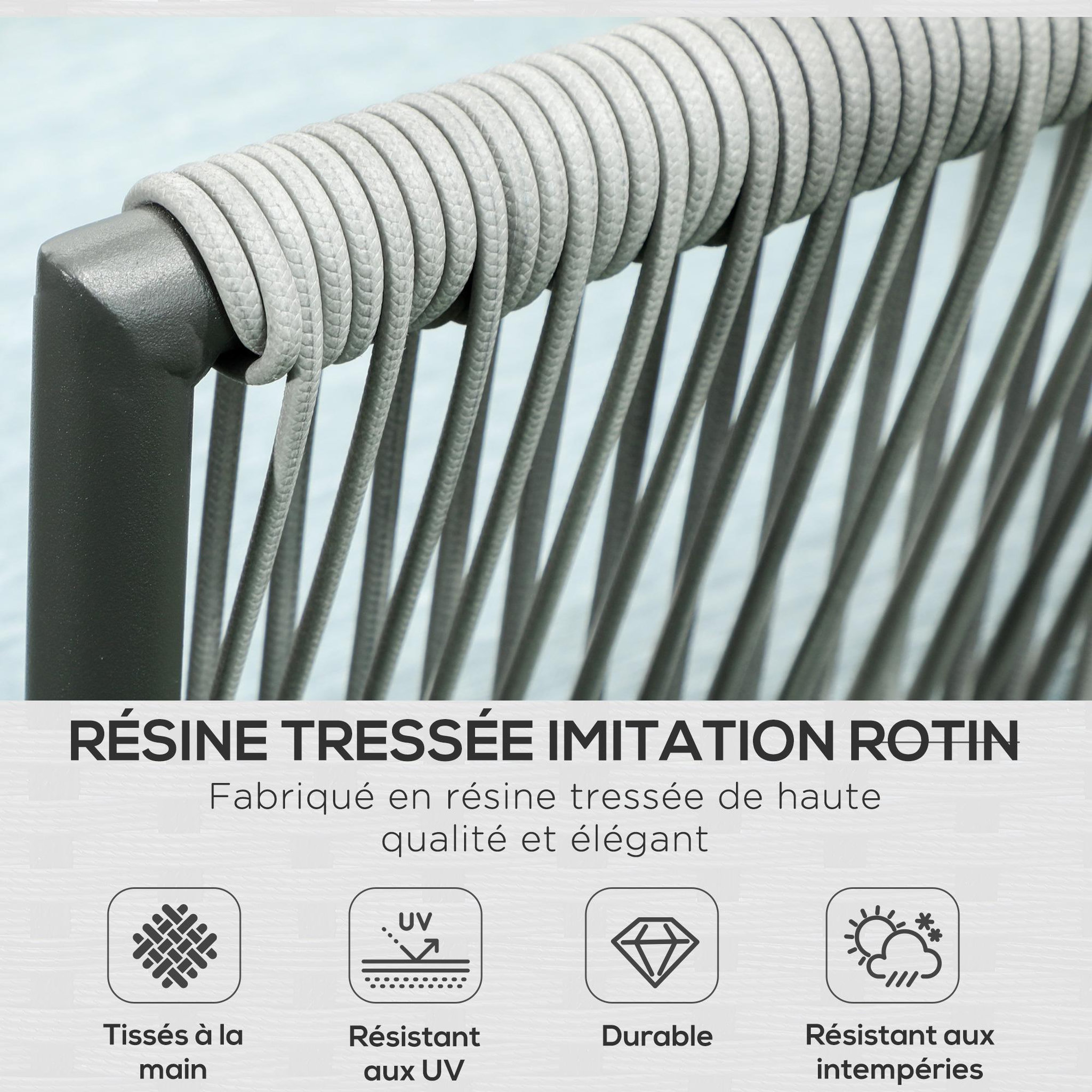 Voir la diapositive 4 : OUTSUNNY Salon de jardin d'angle 5 places 4 pièces coussins inclus alu. Résine tressée gris