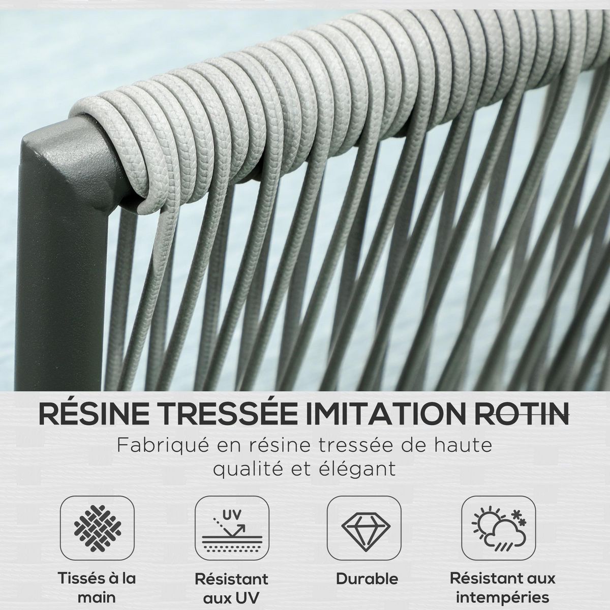 OUTSUNNY Salon de jardin d'angle 5 places 4 pièces coussins inclus alu. résine tressée gris