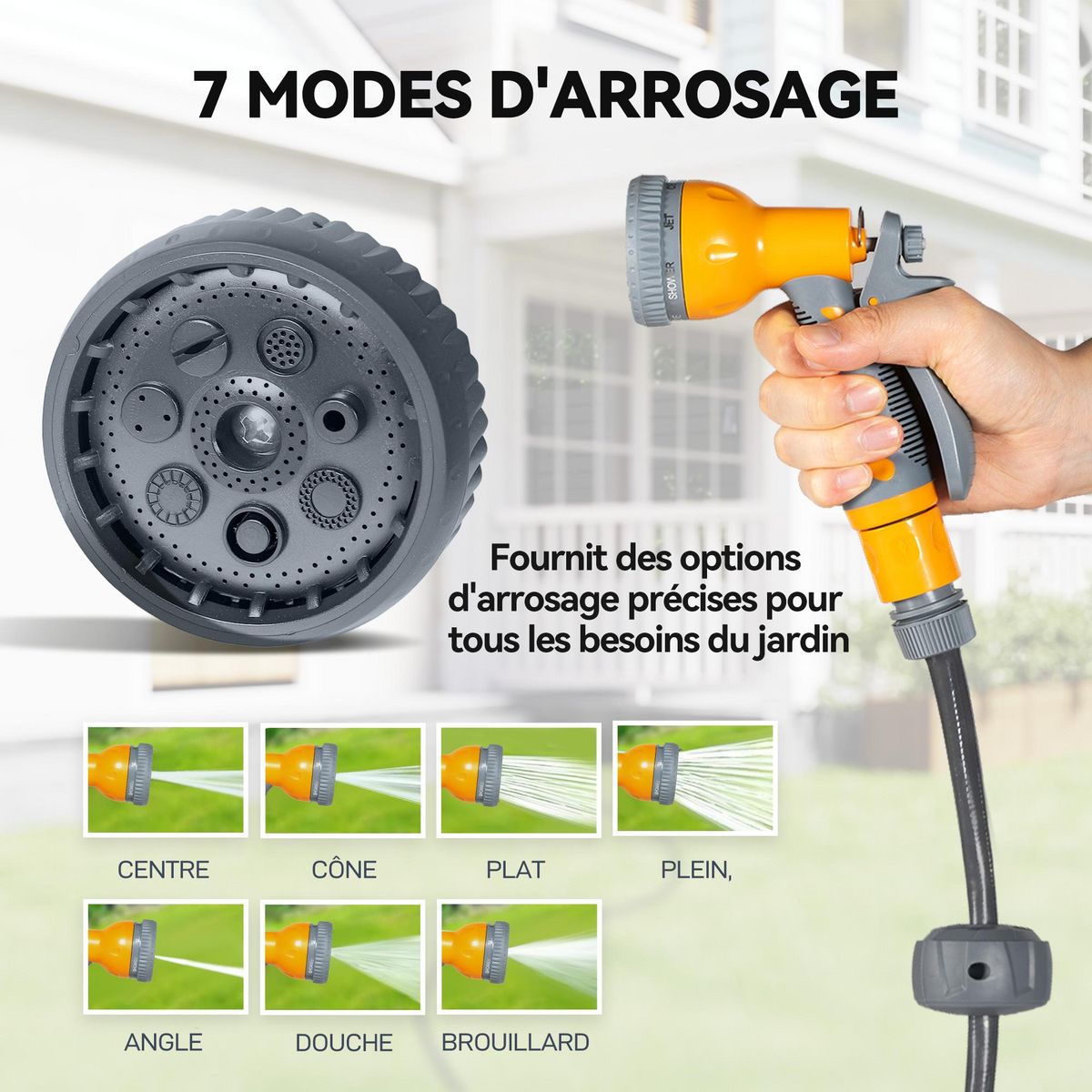 OUTSUNNY Dévidoir mural enrouleur automatique pivotant 180° tuyau 30+2m avec pistolet arrosage support mural intégré orange gris