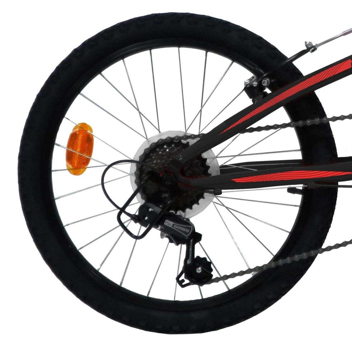 Vélo enfant (120/140 cm) - VTT 20'' Tout Suspendu   Twister   - Fourche télescopique - Cadre suspendu acier - 6 Vitesses  - Dérailleur Shimano TY21 - Frein V-Brake et Jantes en aluminium