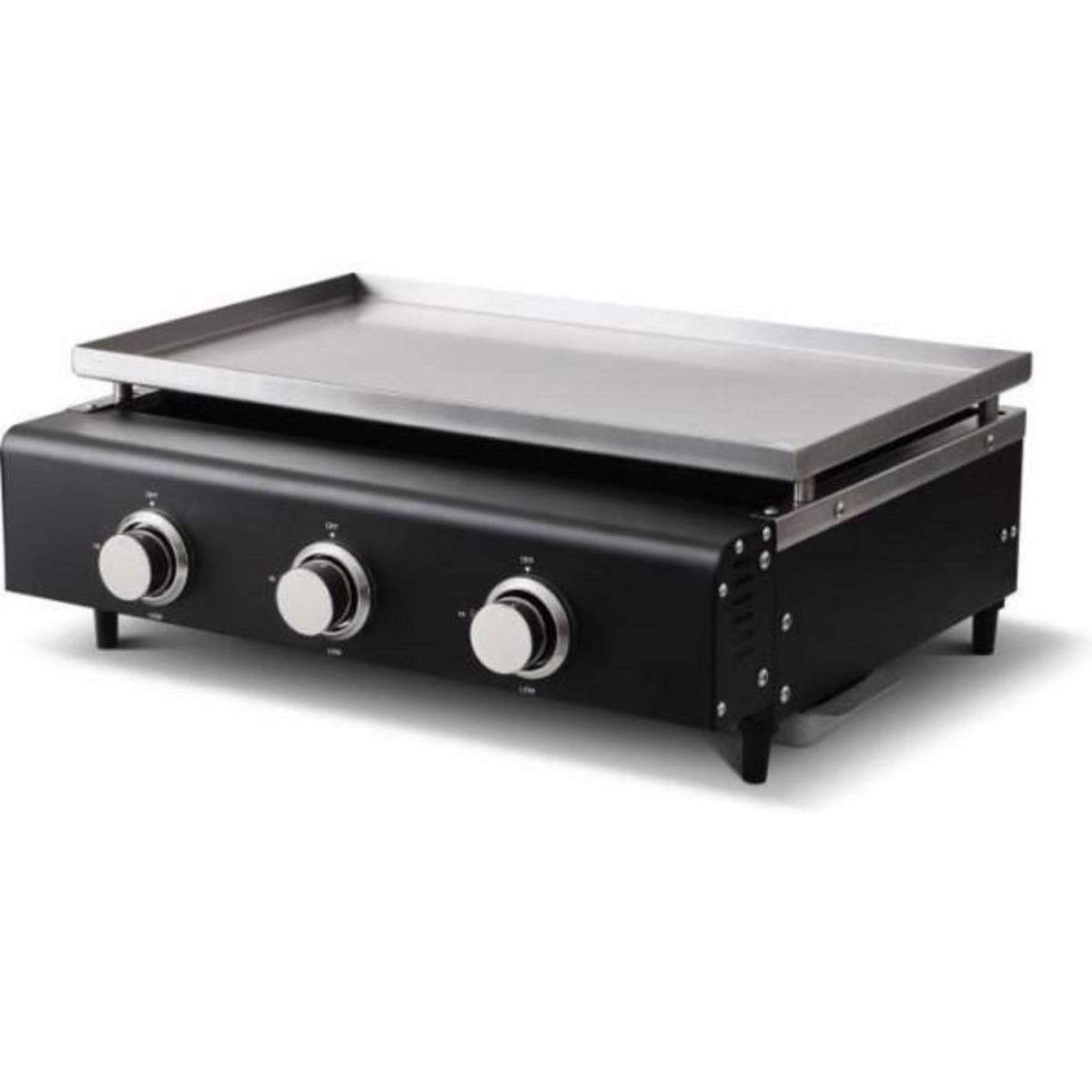 AAAAA Plancha a gaz - COOKING BOX - CUENCA - 3 feux avec housse - 65 X 50 X 23 cm - Noir