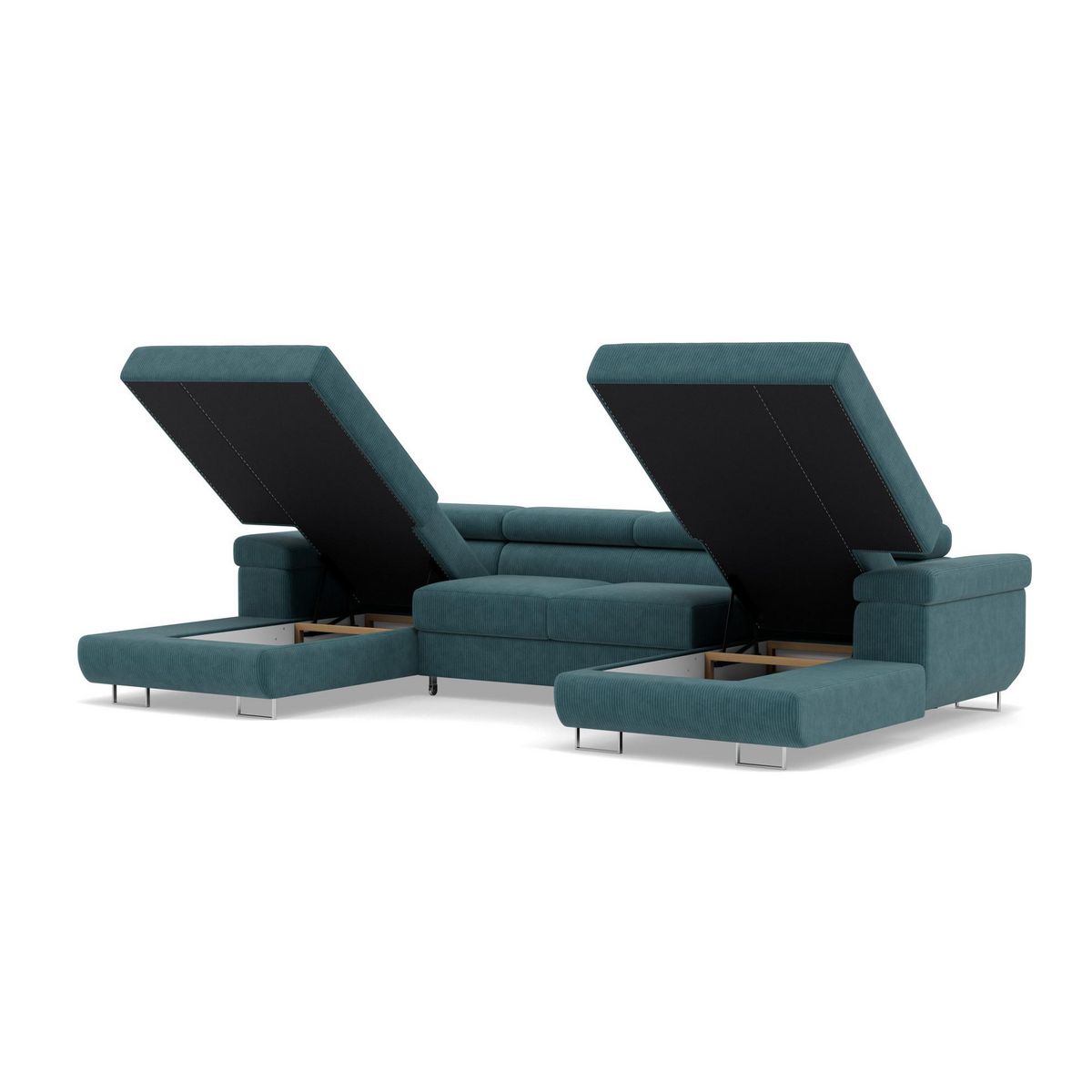 BEST MOBILIER Pablo - canapé panoramique en u - 7 places - convertible avec coffres et têtières réglables - en velours côtelé