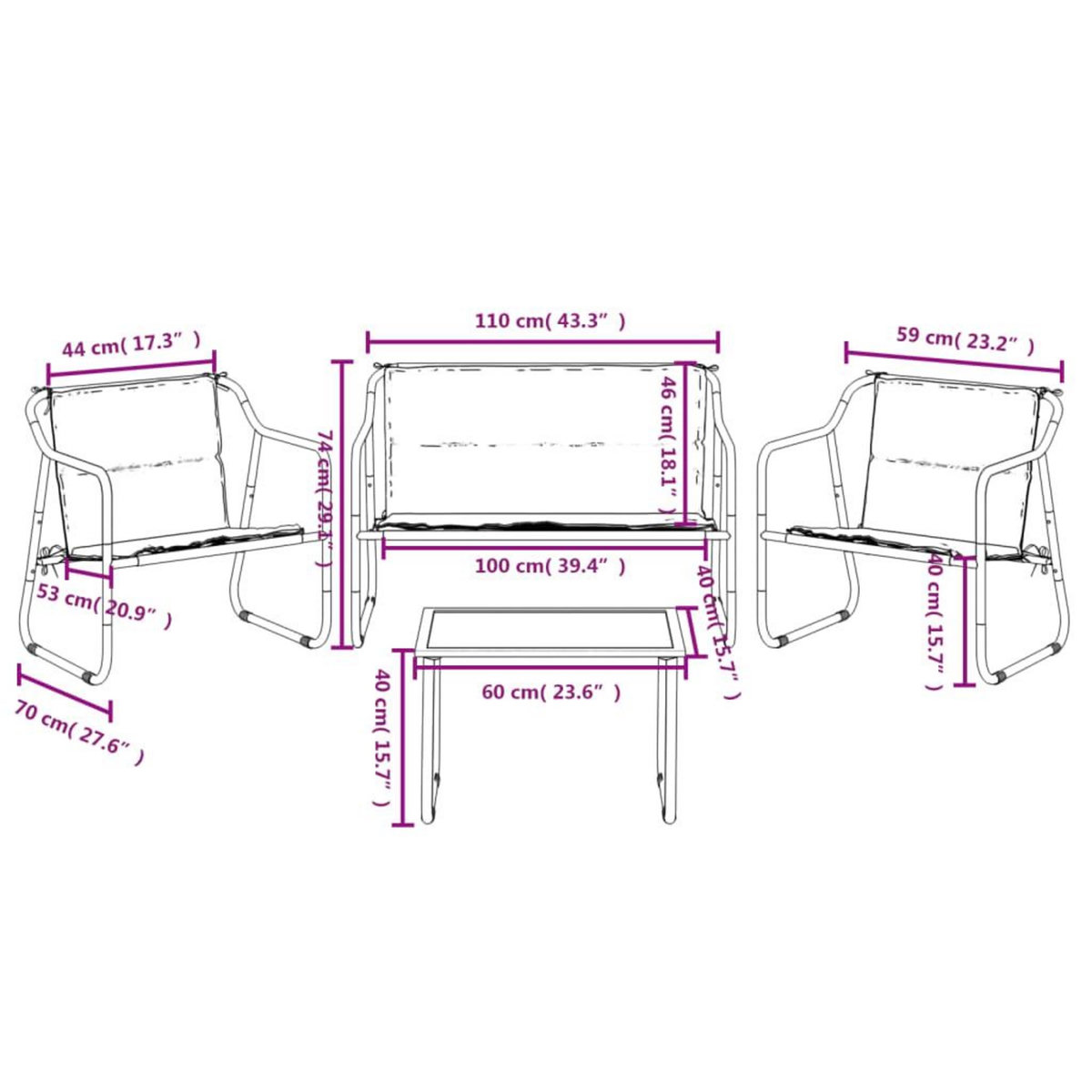 VIDAXL Salon de jardin avec coussins 4 pcs anthracite acier