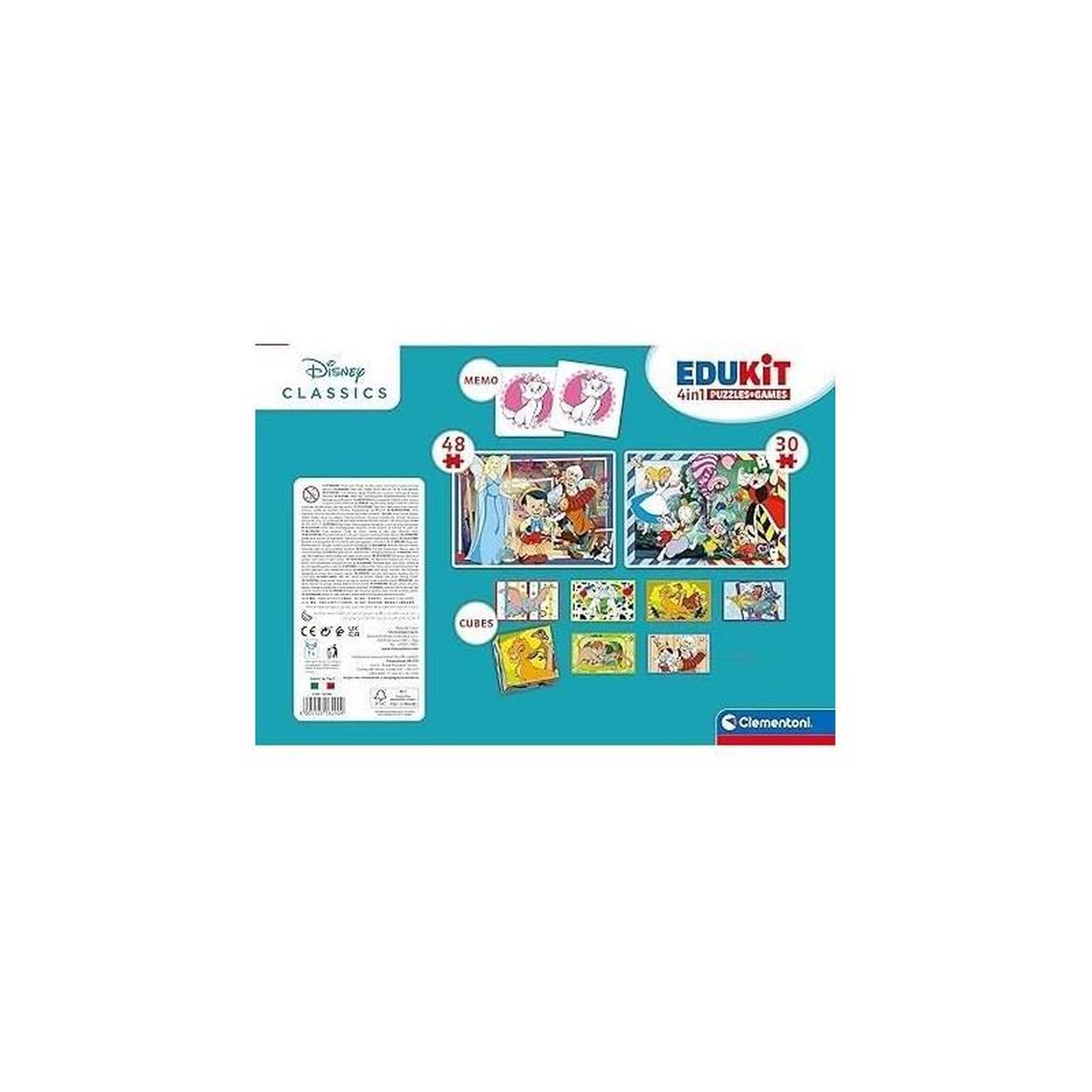 Voir la diapositive 4 : CLEMENTONI Coffret éducatif enfant 4 en 1 Disney puzzles mémo cubes apprentissage – Clementoni